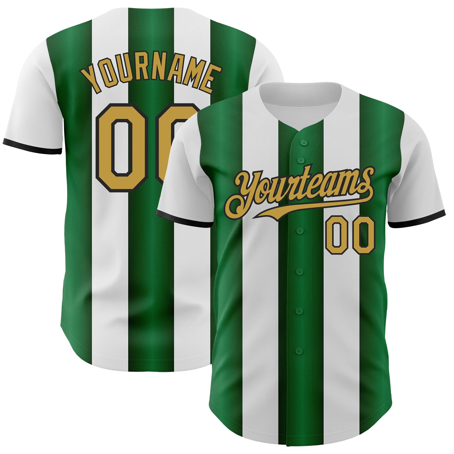 Custom White Old Gold Green-Black Gradient Vertical Stripe Argentina Style Authentic Baseball Jersey