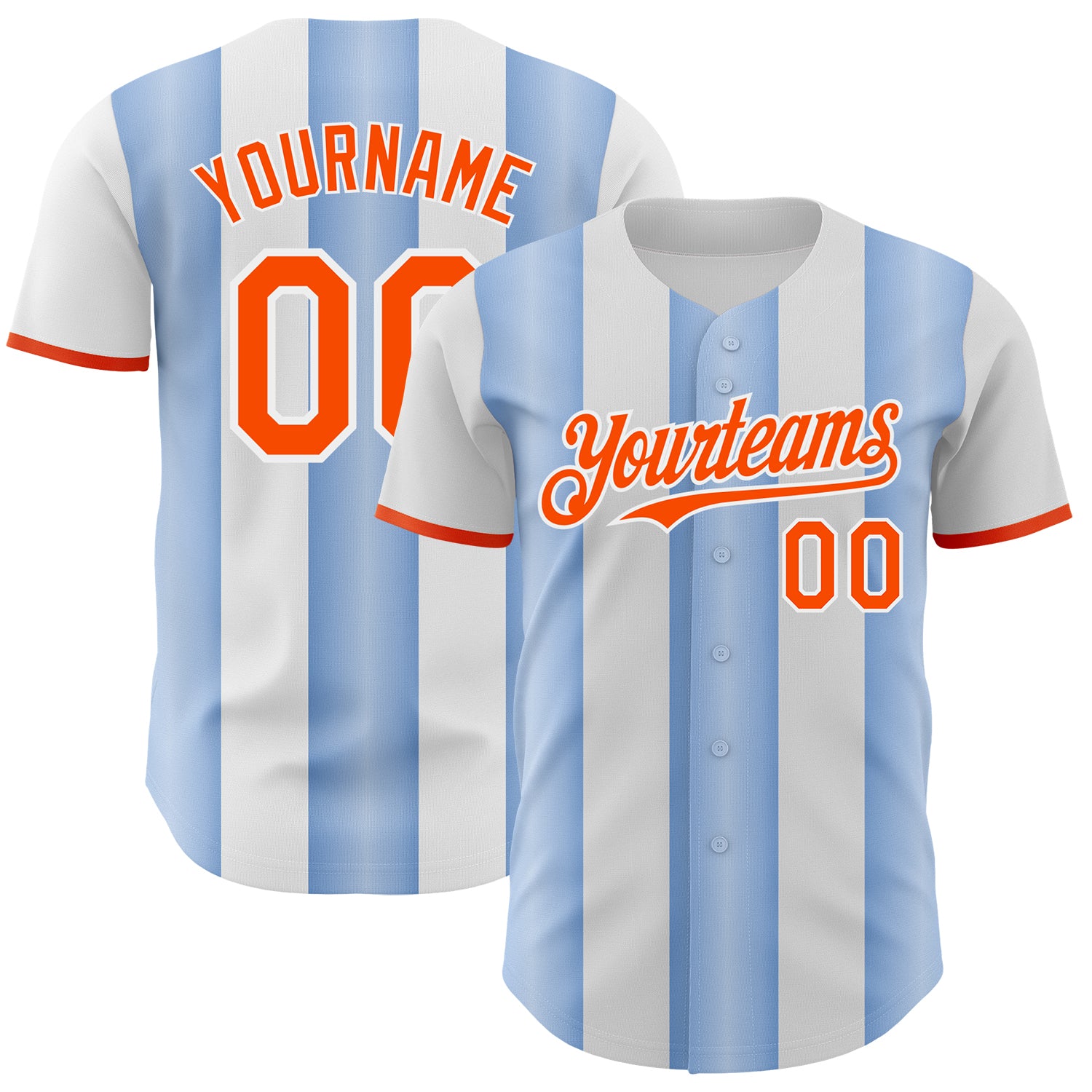 Custom White Orange-Light Blue Gradient Vertical Stripe Argentina Style Authentic Baseball Jersey