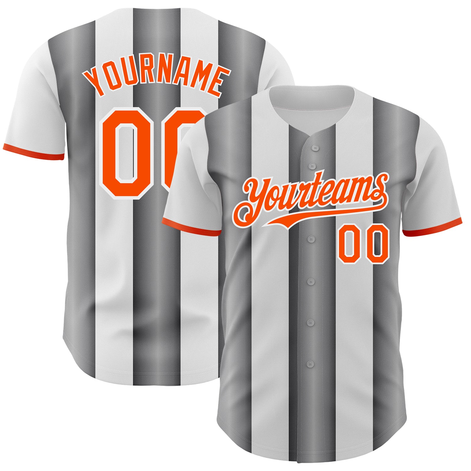 Custom White Orange-Steel Gray Gradient Vertical Stripe Argentina Style Authentic Baseball Jersey