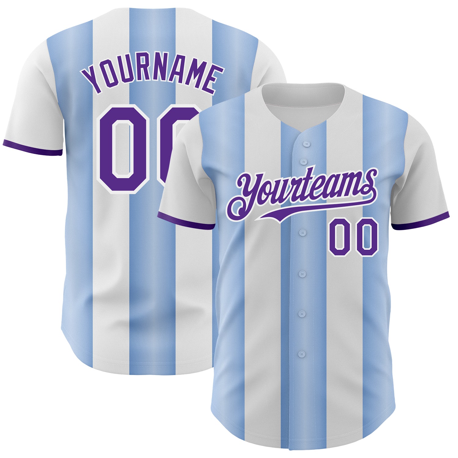 Custom White Purple-Light Blue Gradient Vertical Stripe Argentina Style Authentic Baseball Jersey