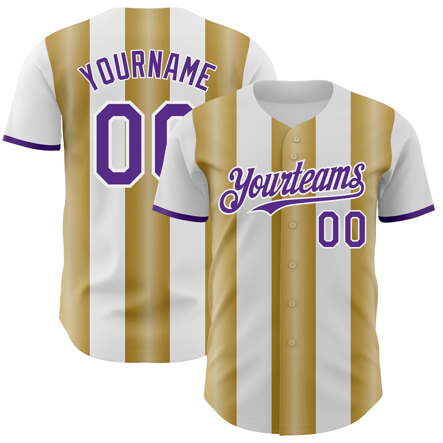 Custom White Purple-Old Gold Gradient Vertical Stripe Argentina Style Authentic Baseball Jersey