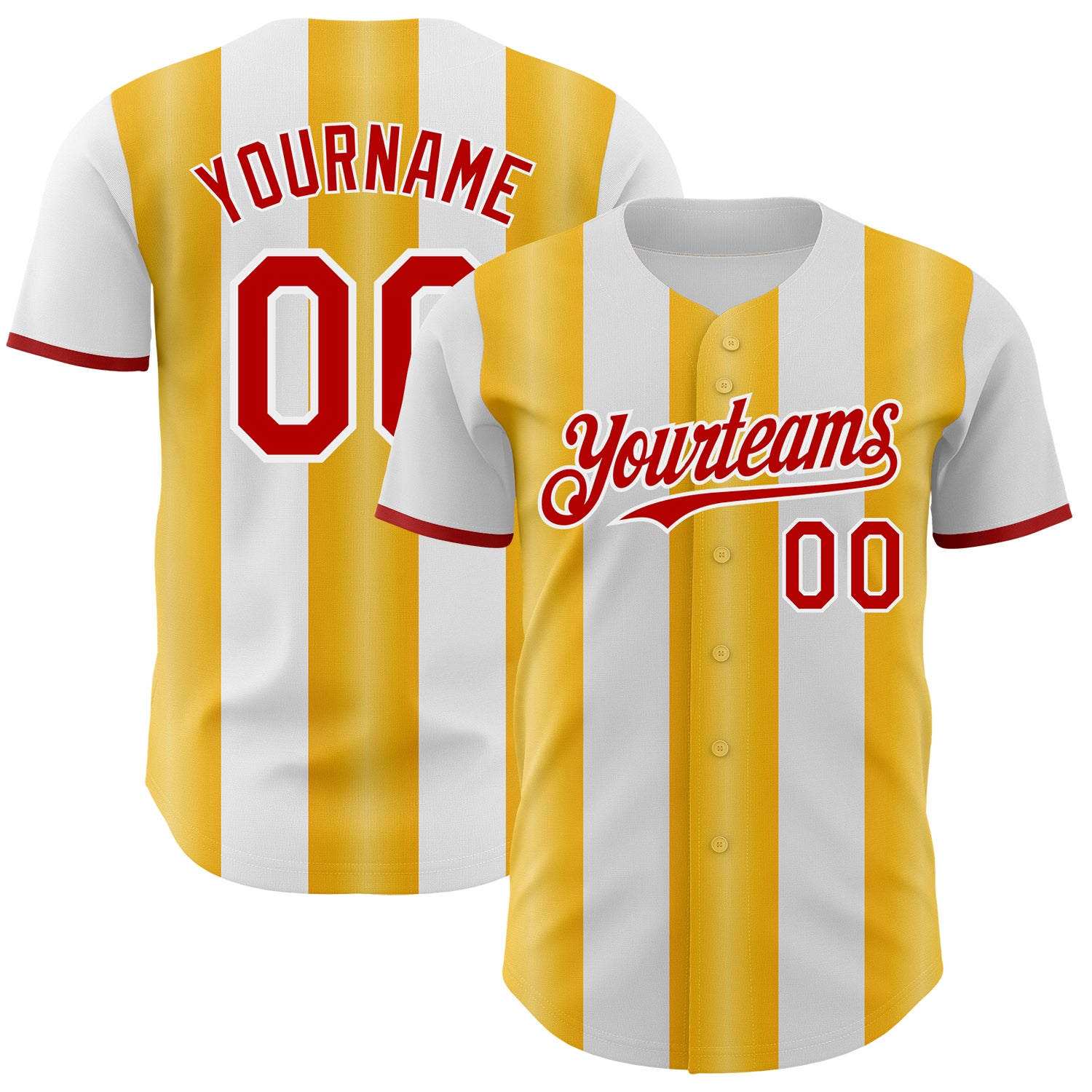 Custom White Red-Gold Gradient Vertical Stripe Argentina Style Authentic Baseball Jersey