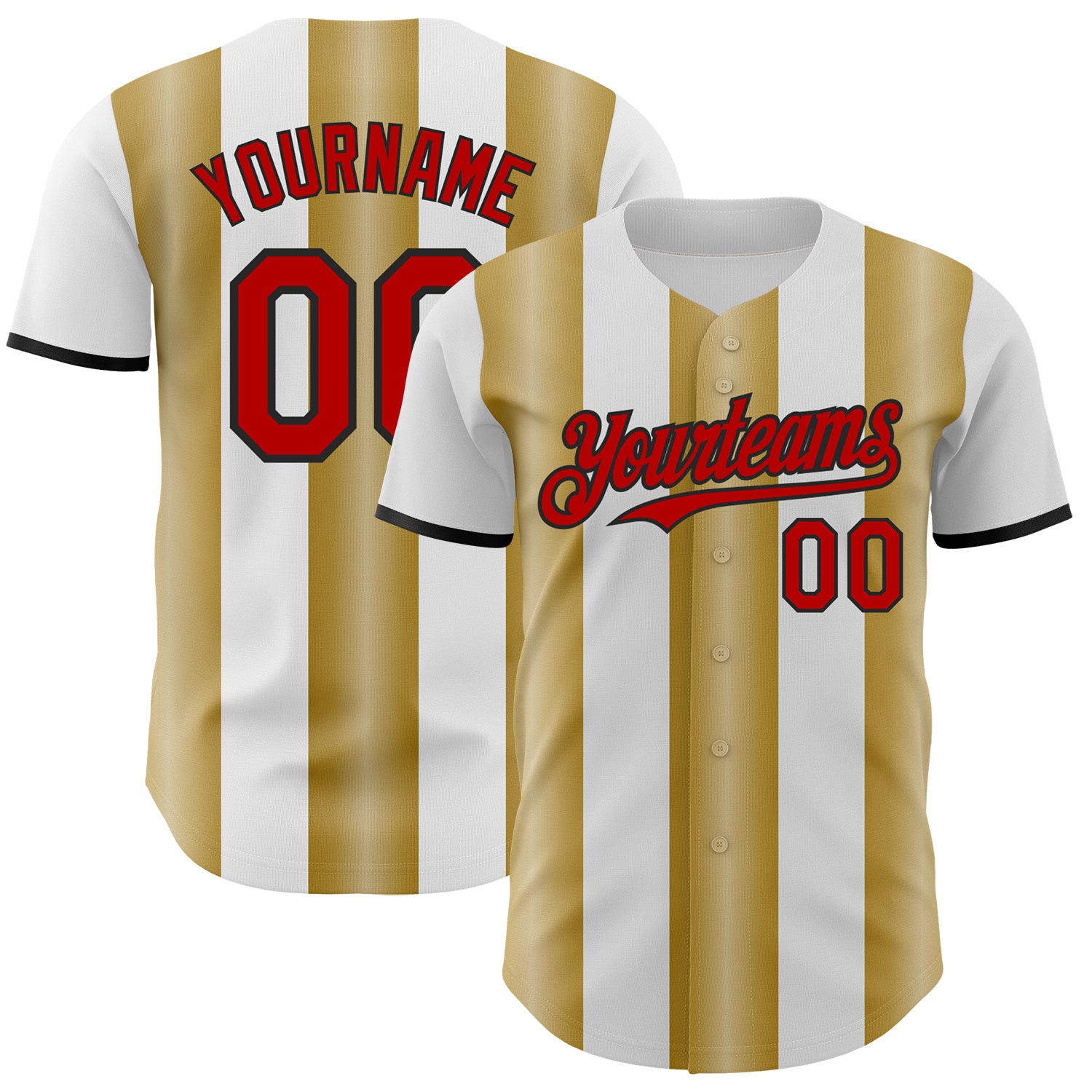 Custom White Red Old Gold-Black Gradient Vertical Stripe Argentina Style Authentic Baseball Jersey