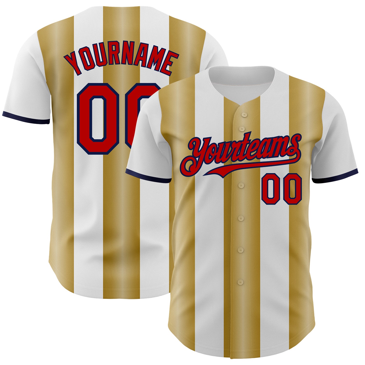 Custom White Red Old Gold-Navy Gradient Vertical Stripe Argentina Style Authentic Baseball Jersey