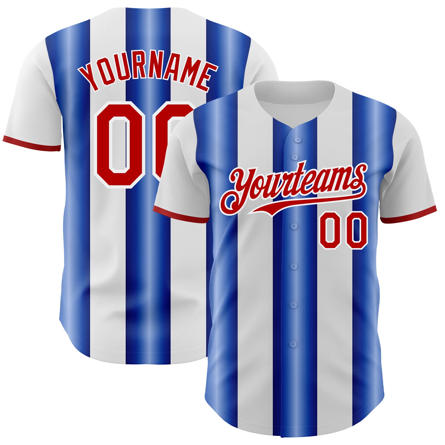 Custom White Red-Royal Gradient Vertical Stripe Argentina Style Authentic Baseball Jersey