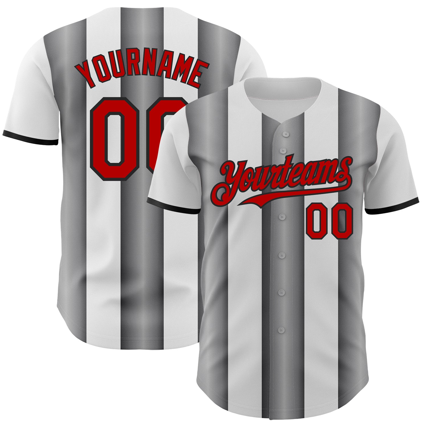 Custom White Red Steel Gray-Black Gradient Vertical Stripe Argentina Style Authentic Baseball Jersey