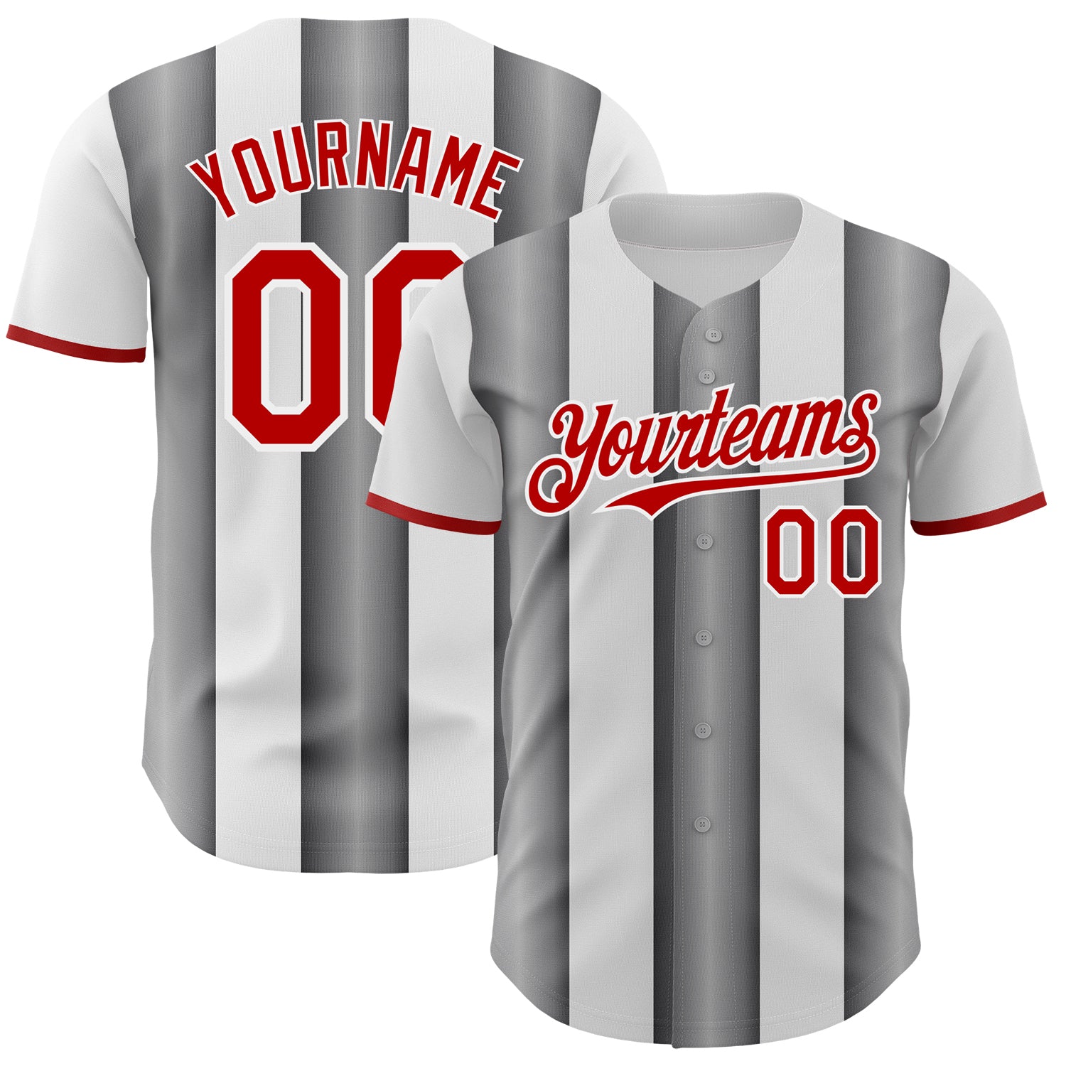 Custom White Red-Steel Gray Gradient Vertical Stripe Argentina Style Authentic Baseball Jersey