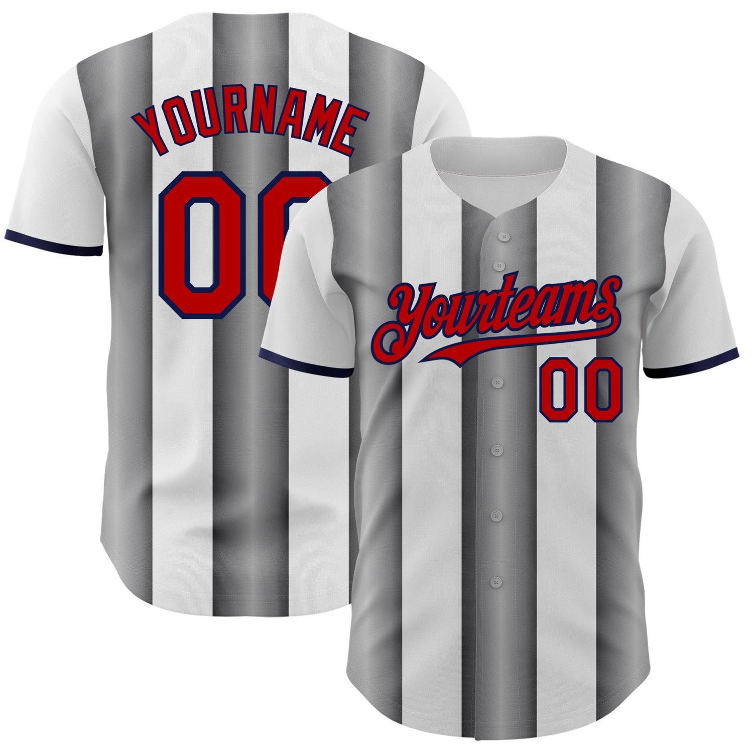 Custom White Red Steel Gray-Navy Gradient Vertical Stripe Argentina Style Authentic Baseball Jersey