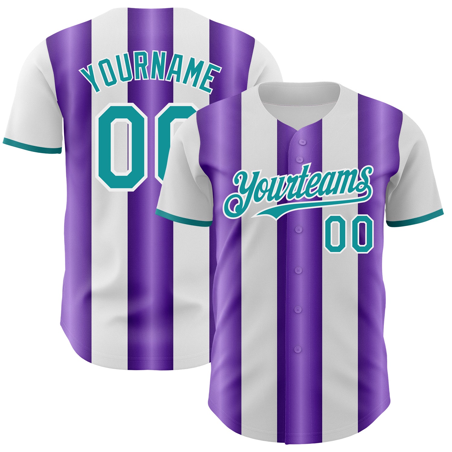 Custom White Teal-Purple Gradient Vertical Stripe Argentina Style Authentic Baseball Jersey