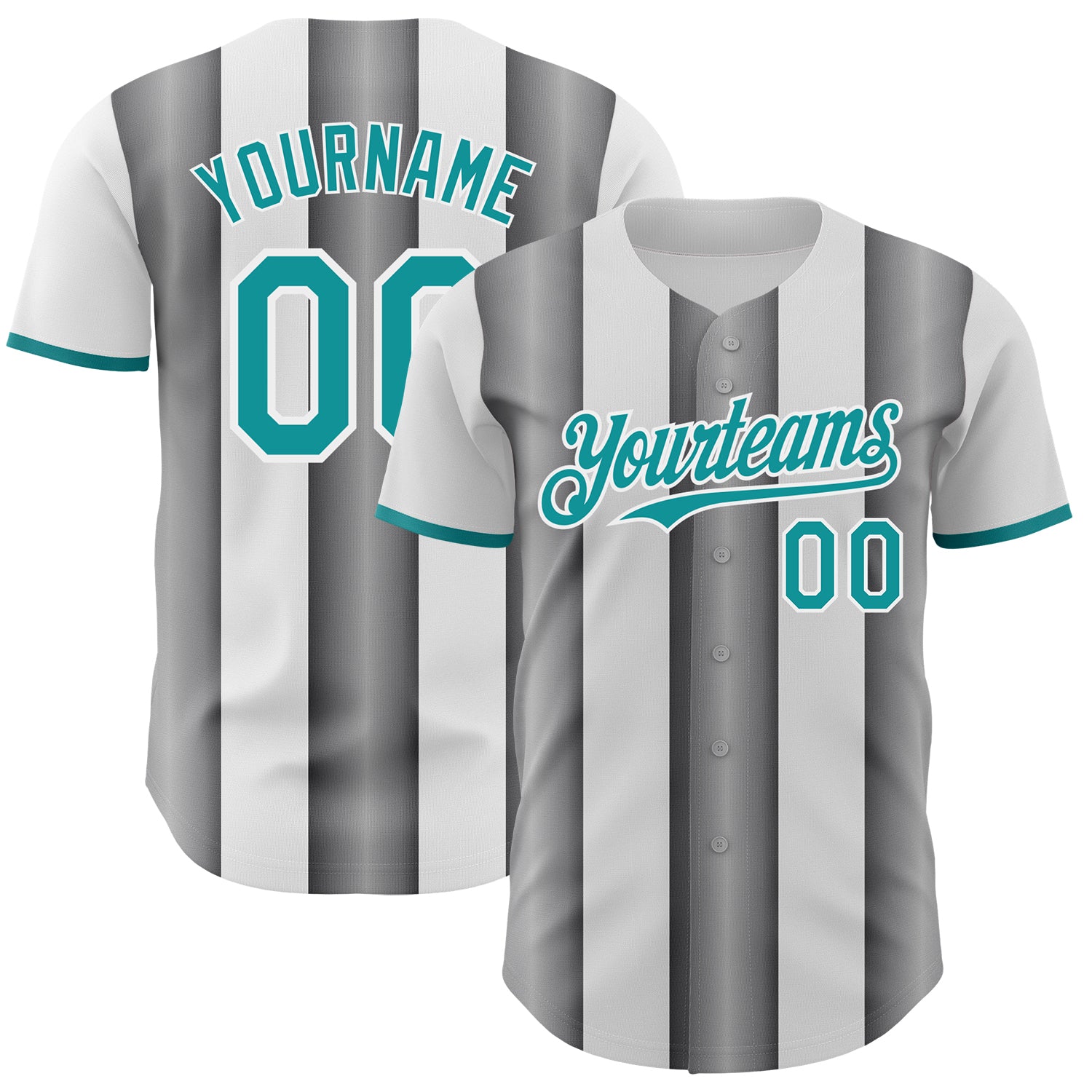 Custom White Teal-Steel Gray Gradient Vertical Stripe Argentina Style Authentic Baseball Jersey