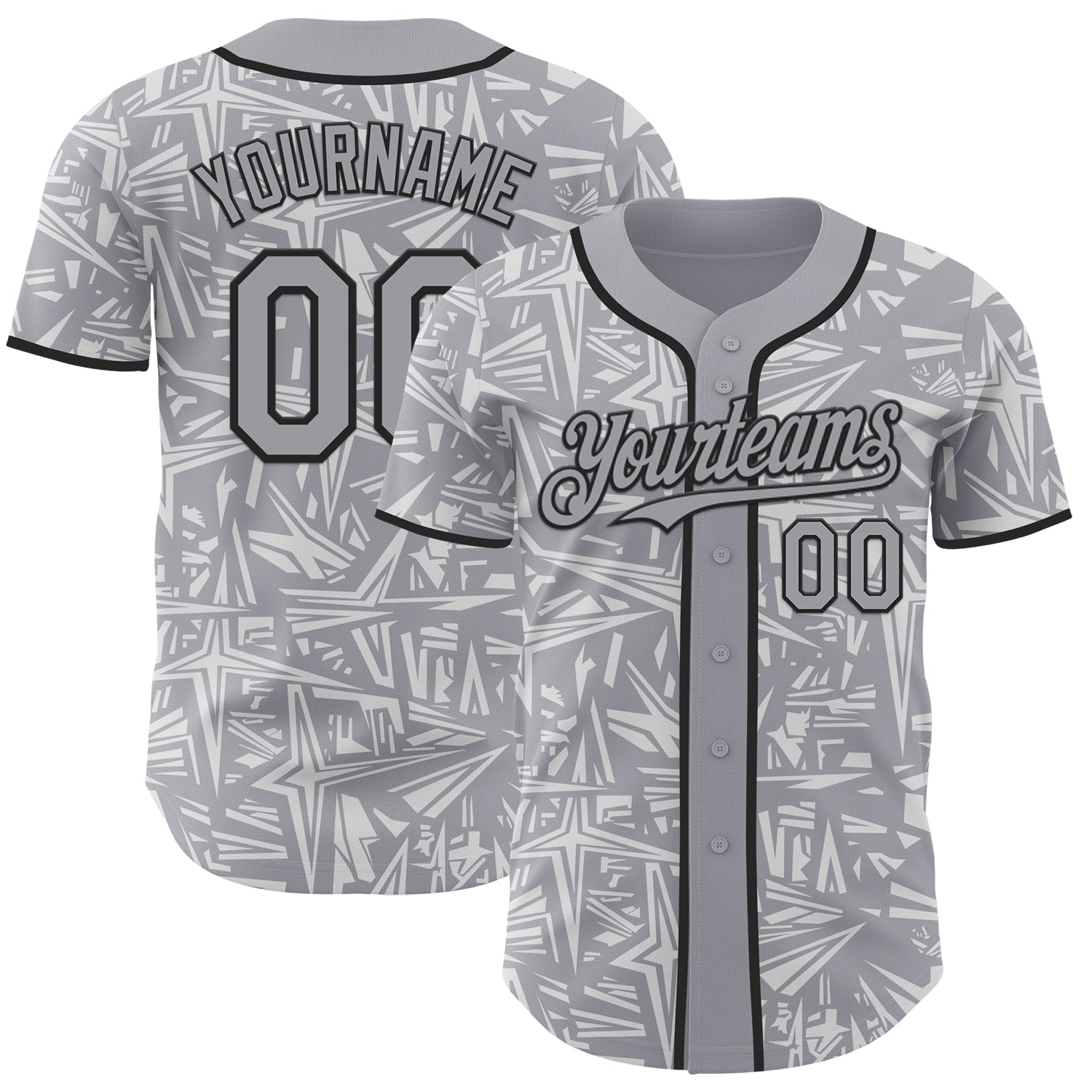 Custom Gray White-Black Geometric Cyber Starburst Authentic Baseball Jersey