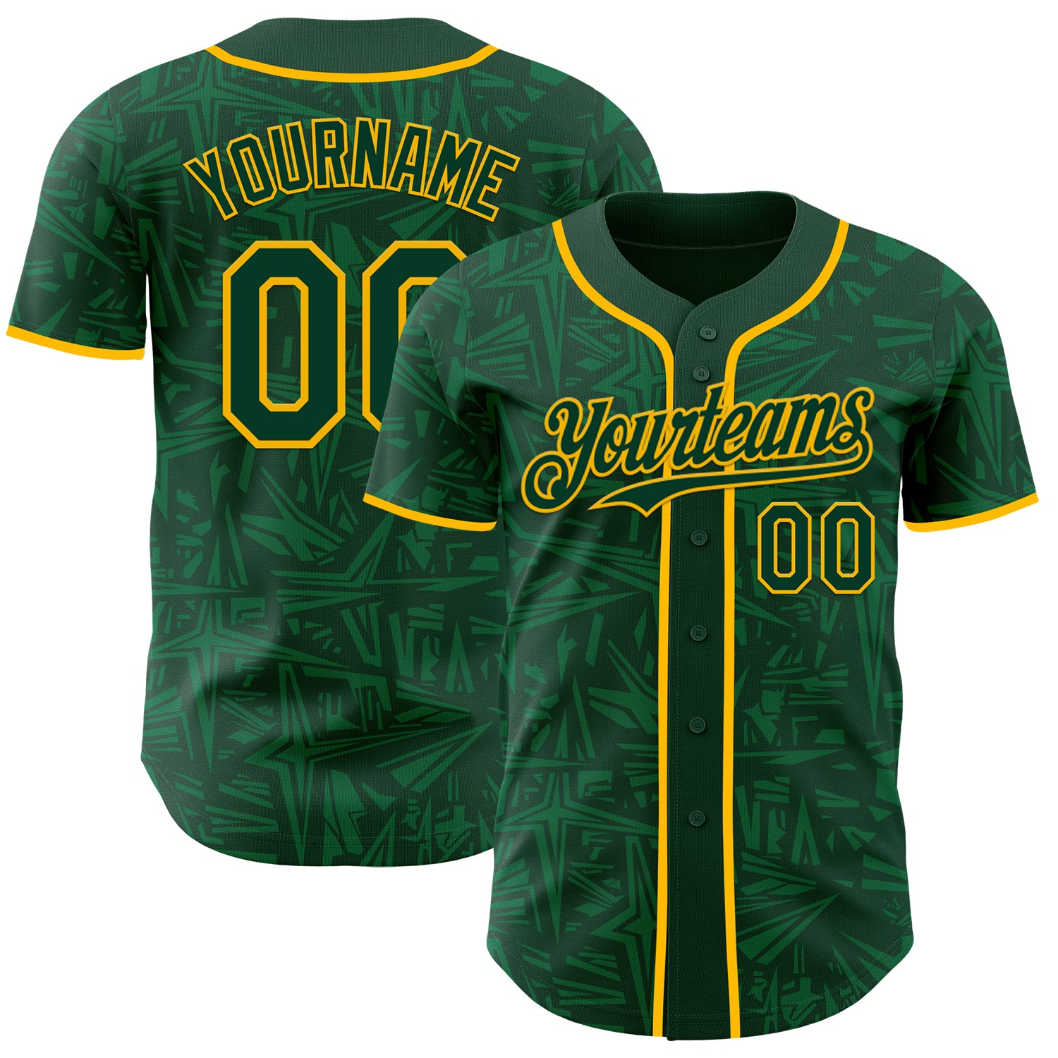 Custom Green-Gold Geometric Cyber Starburst Authentic Baseball Jersey