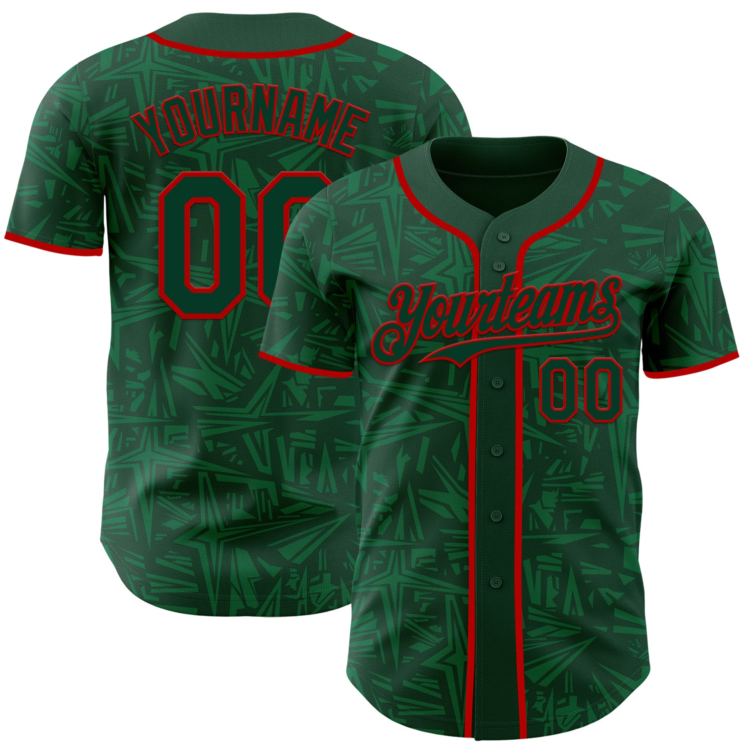 Custom Green-Red Geometric Cyber Starburst Authentic Baseball Jersey