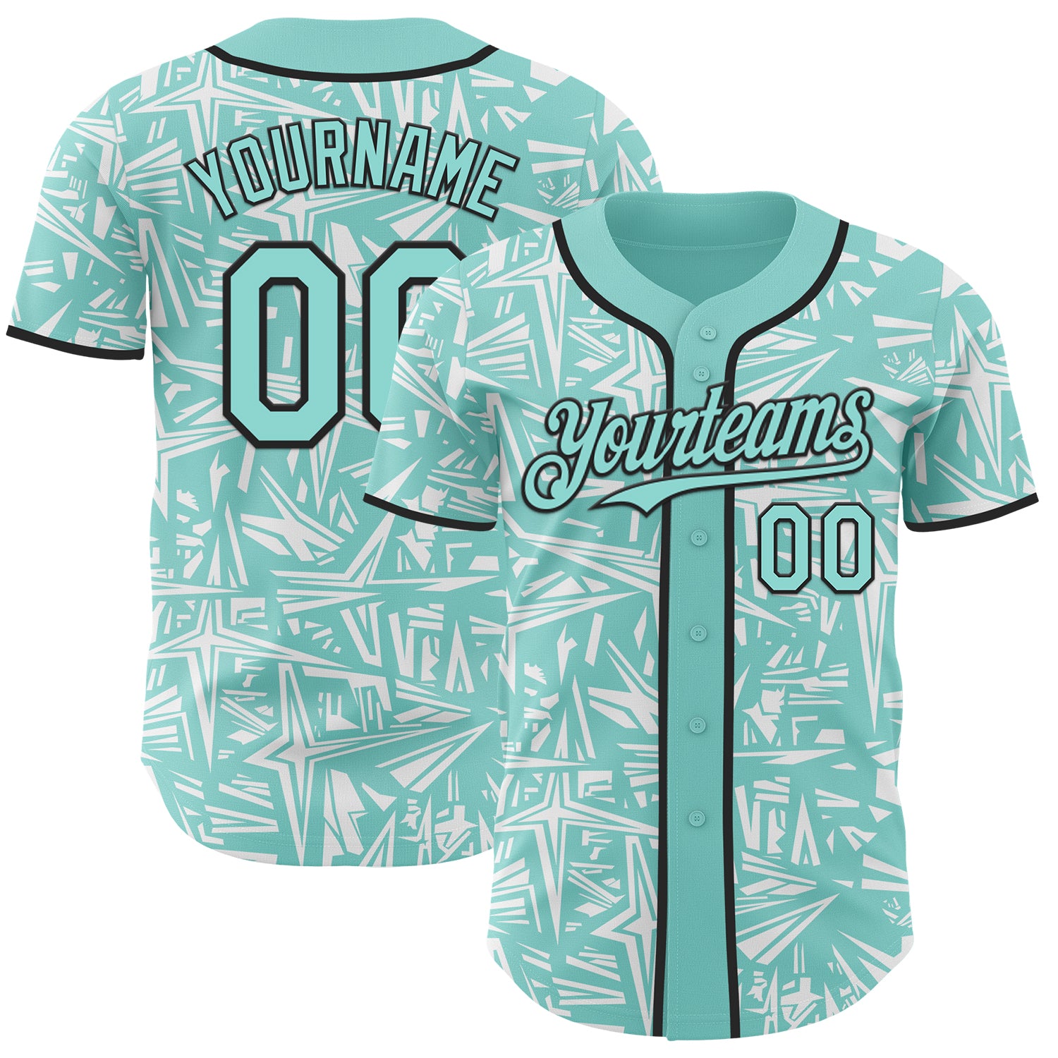 Custom Ice Blue White-Black Geometric Cyber Starburst Authentic Baseball Jersey