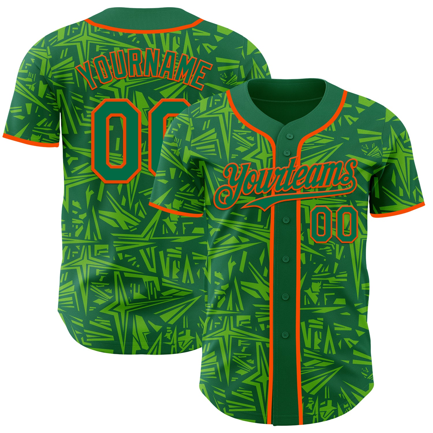 Custom Kelly Green Aurora Green-Orange Geometric Cyber Starburst Authentic Baseball Jersey