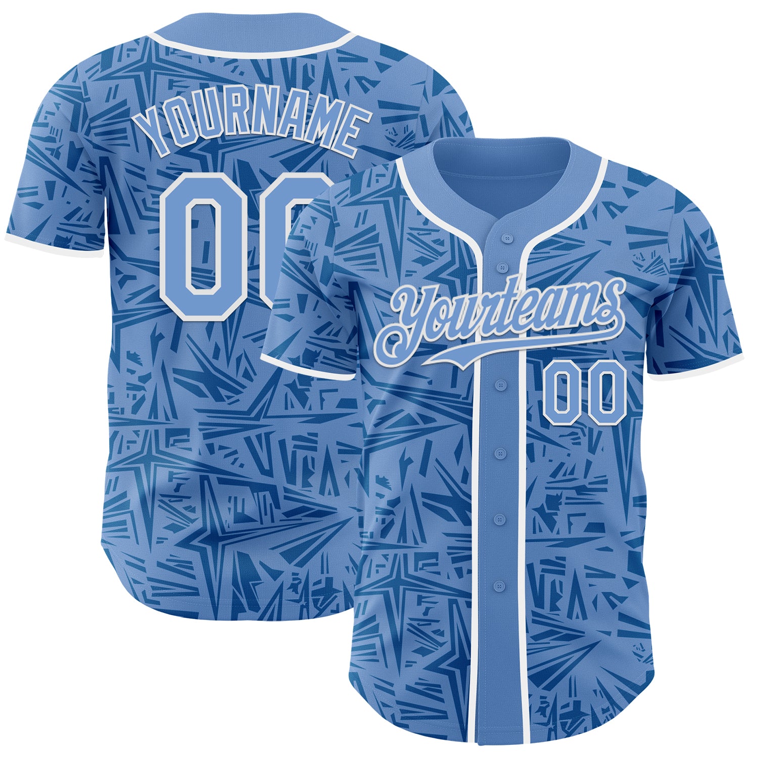 Custom Light Blue Blue-White Geometric Cyber Starburst Authentic Baseball Jersey
