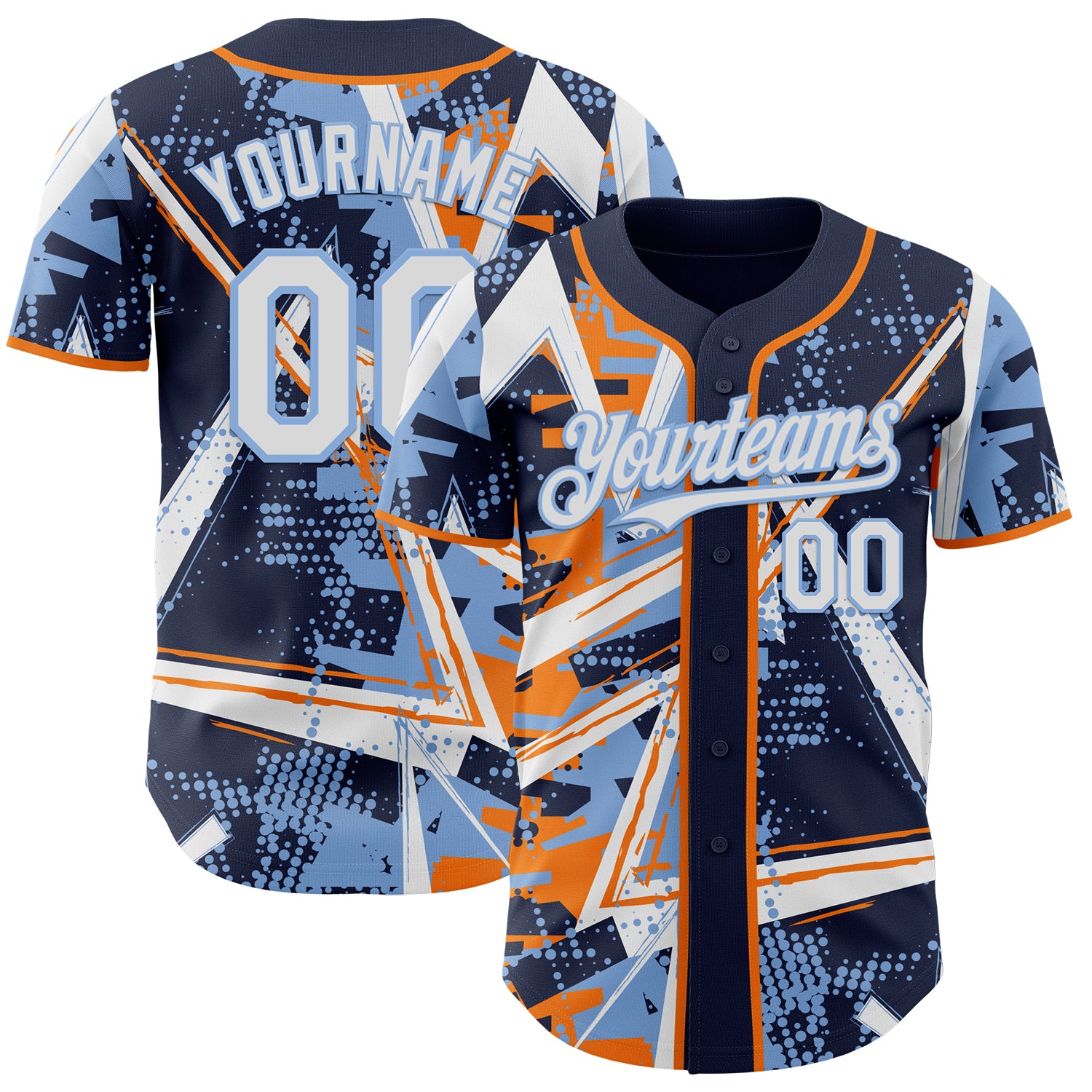 Custom Navy White Bay Orange-Light Blue Geometric Shards Dot Grid Authentic Baseball Jersey