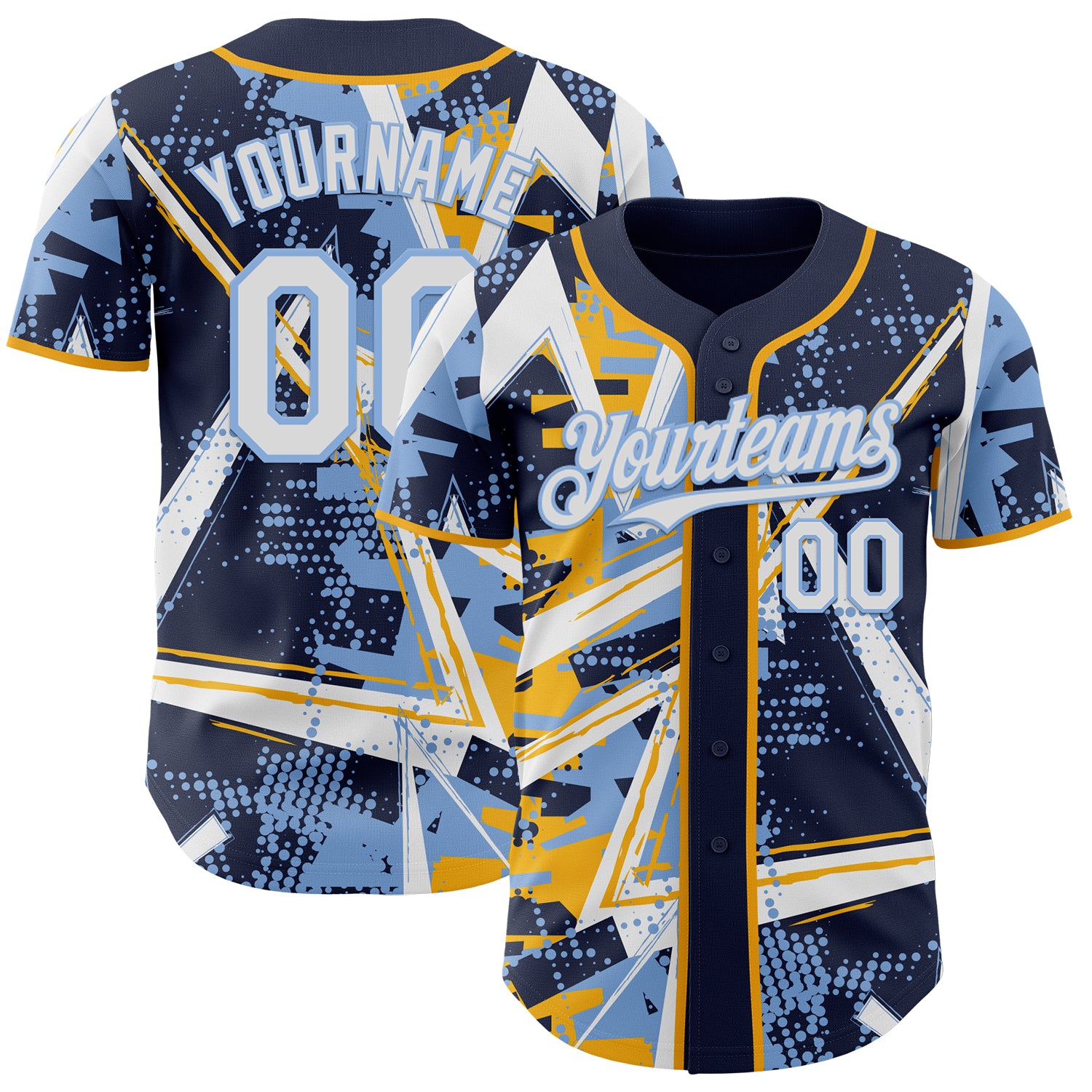 Custom Navy White Gold-Light Blue Geometric Shards Dot Grid Authentic Baseball Jersey