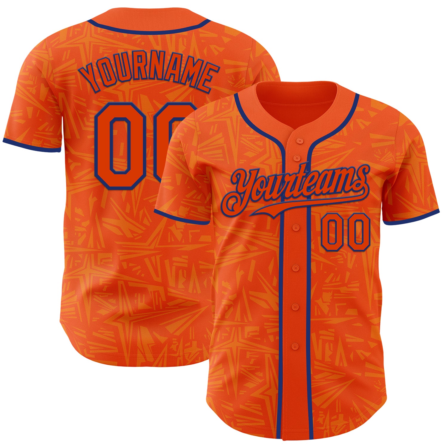 Custom Orange-Royal Geometric Cyber Starburst Authentic Baseball Jersey