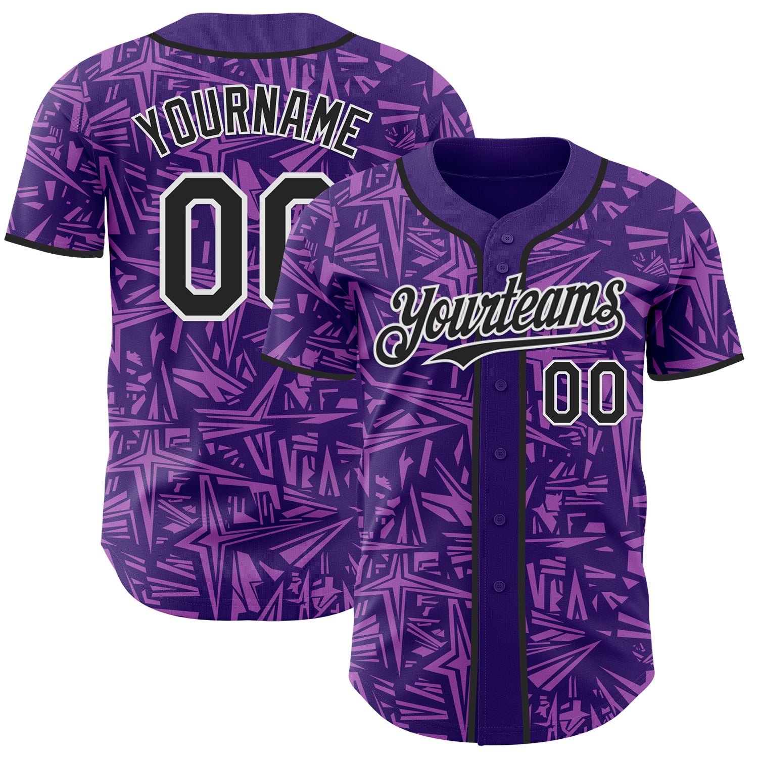 Custom Purple Black Medium Purple-White Geometric Cyber Starburst Authentic Baseball Jersey