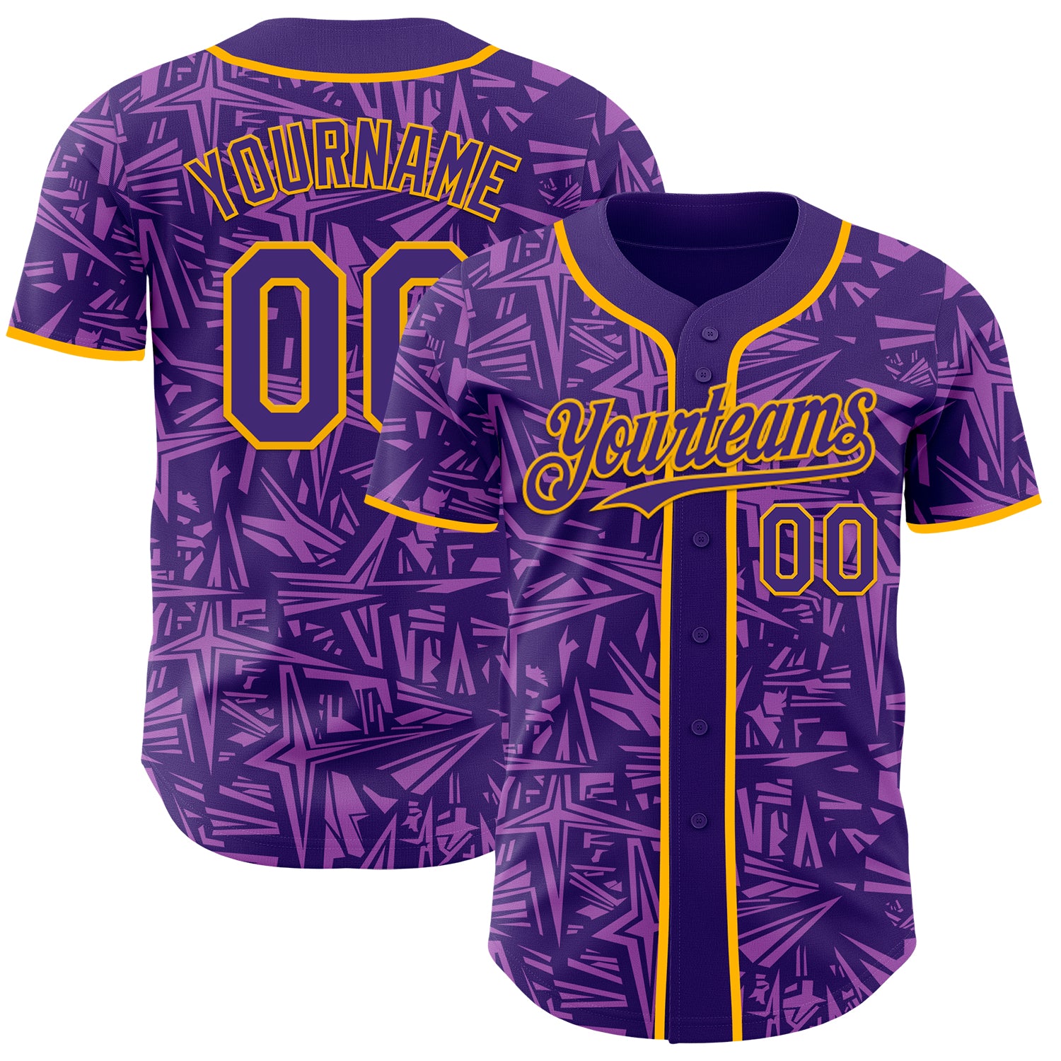 Custom Purple Medium Purple-Gold Geometric Cyber Starburst Authentic Baseball Jersey