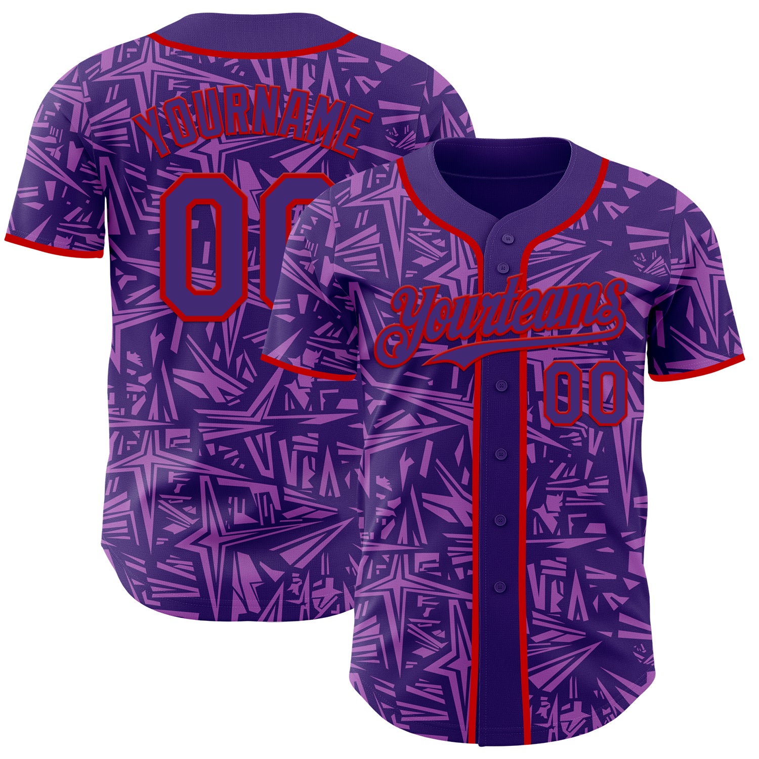 Custom Purple Medium Purple-Red Geometric Cyber Starburst Authentic Baseball Jersey