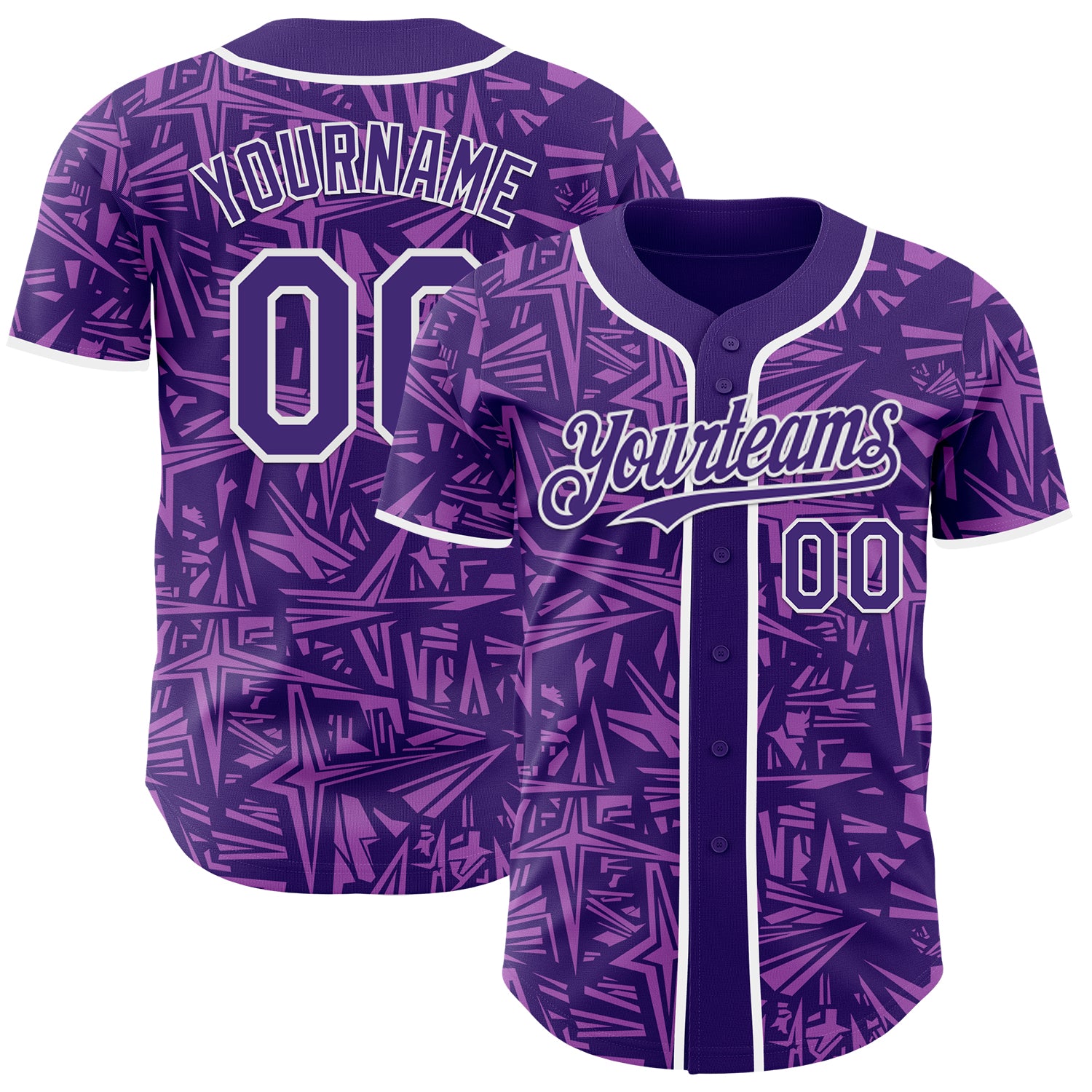 Custom Purple Medium Purple-White Geometric Cyber Starburst Authentic Baseball Jersey