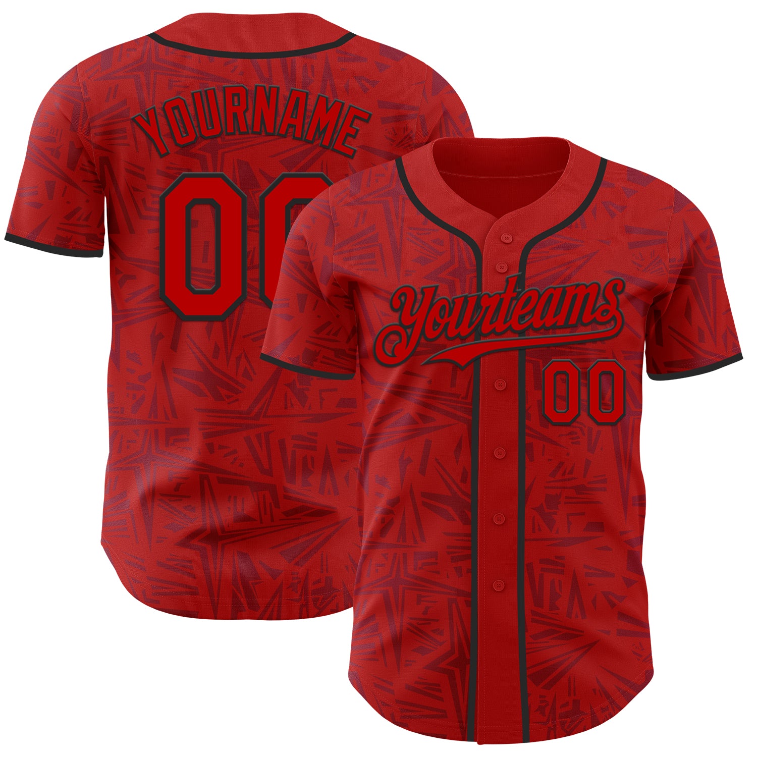 Custom Red-Black Geometric Cyber Starburst Authentic Baseball Jersey