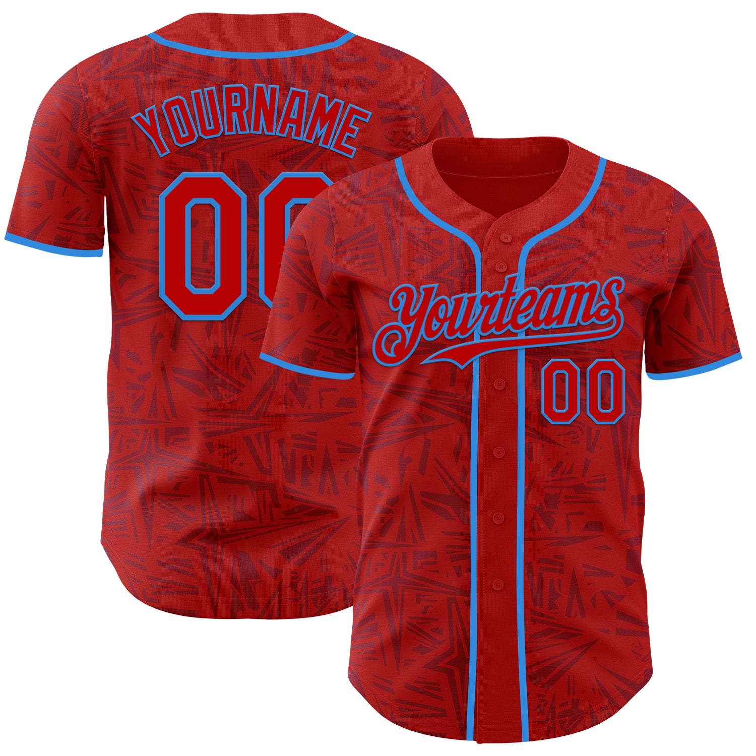 Custom Red-Electric Blue Geometric Cyber Starburst Authentic Baseball Jersey