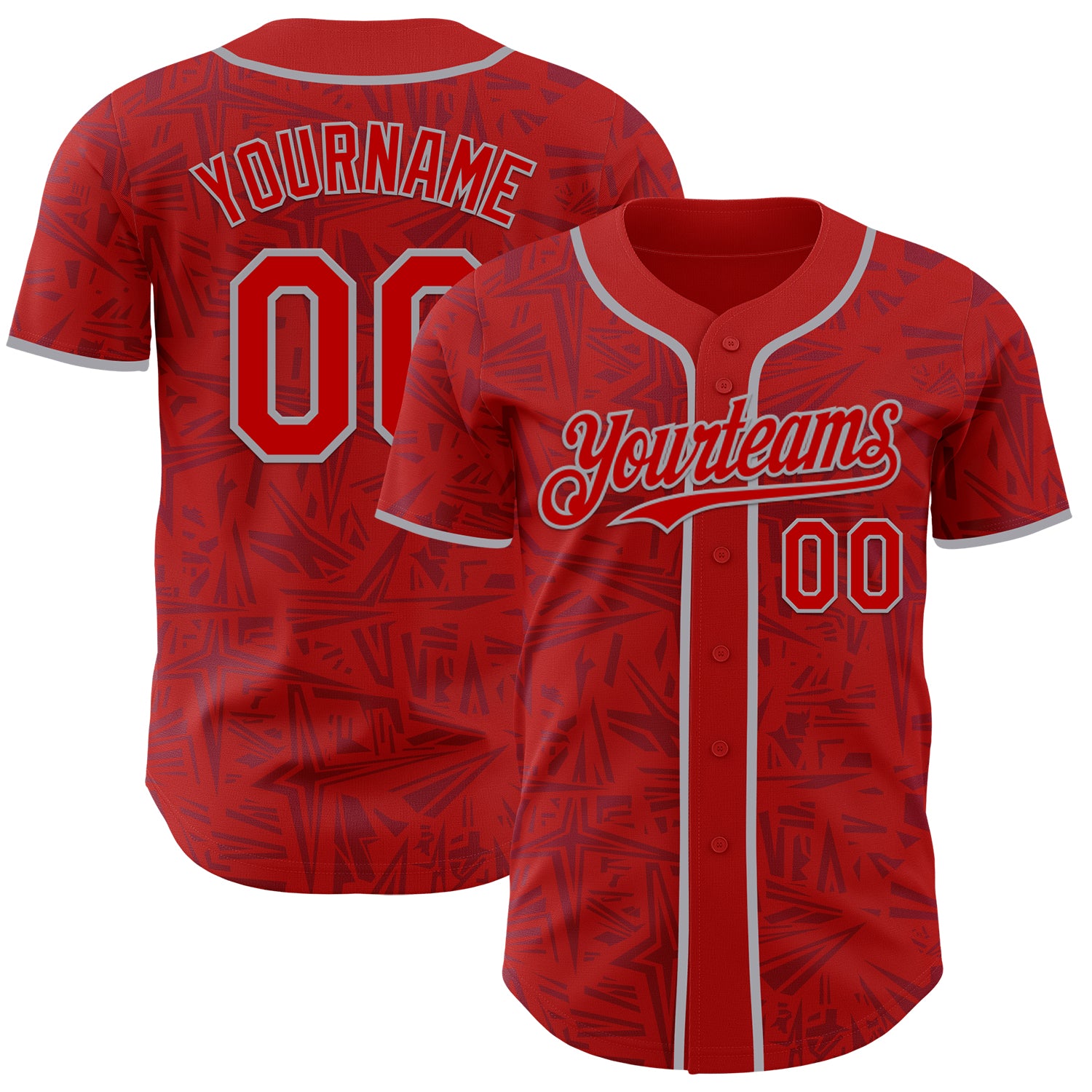 Custom Red-Gray Geometric Cyber Starburst Authentic Baseball Jersey
