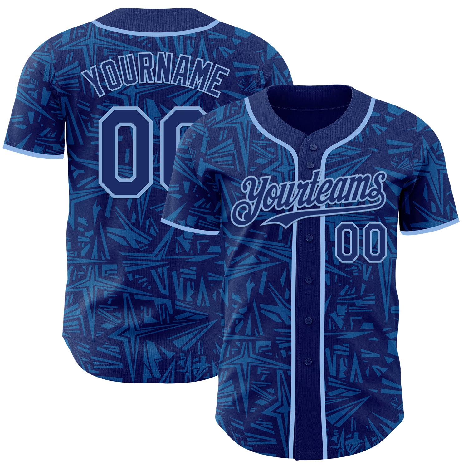 Custom Royal Blue-Light Blue Geometric Cyber Starburst Authentic Baseball Jersey