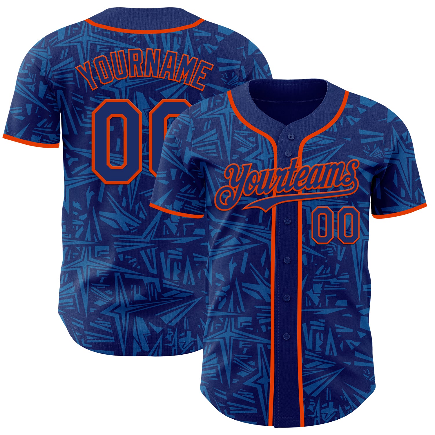 Custom Royal Blue-Orange Geometric Cyber Starburst Authentic Baseball Jersey
