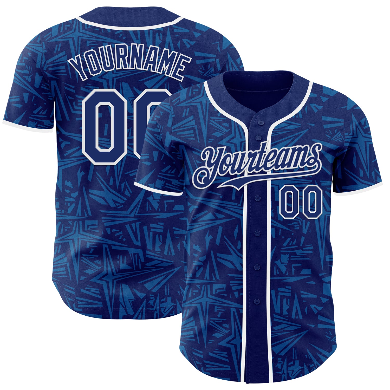 Custom Royal Blue-White Geometric Cyber Starburst Authentic Baseball Jersey