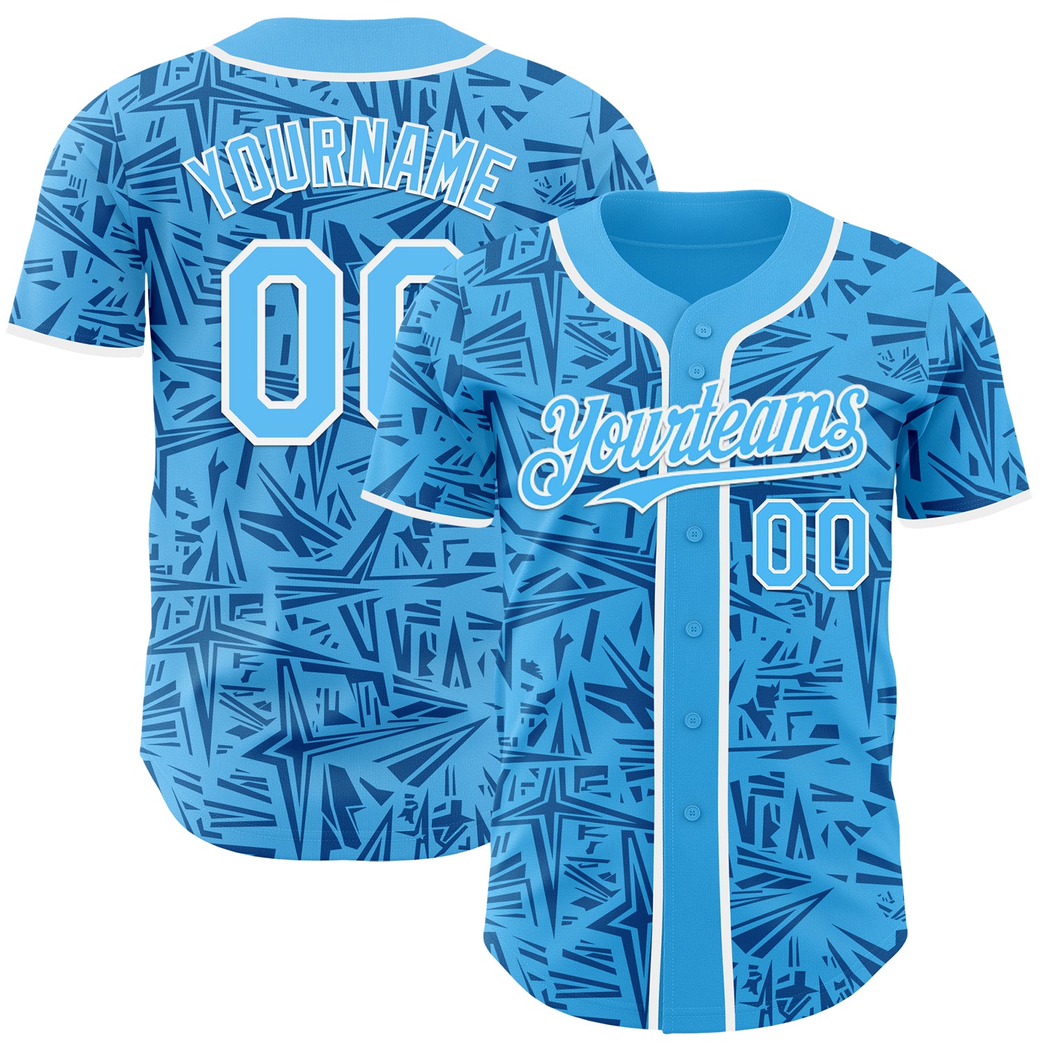 Custom Sky Blue Blue-White Geometric Cyber Starburst Authentic Baseball Jersey