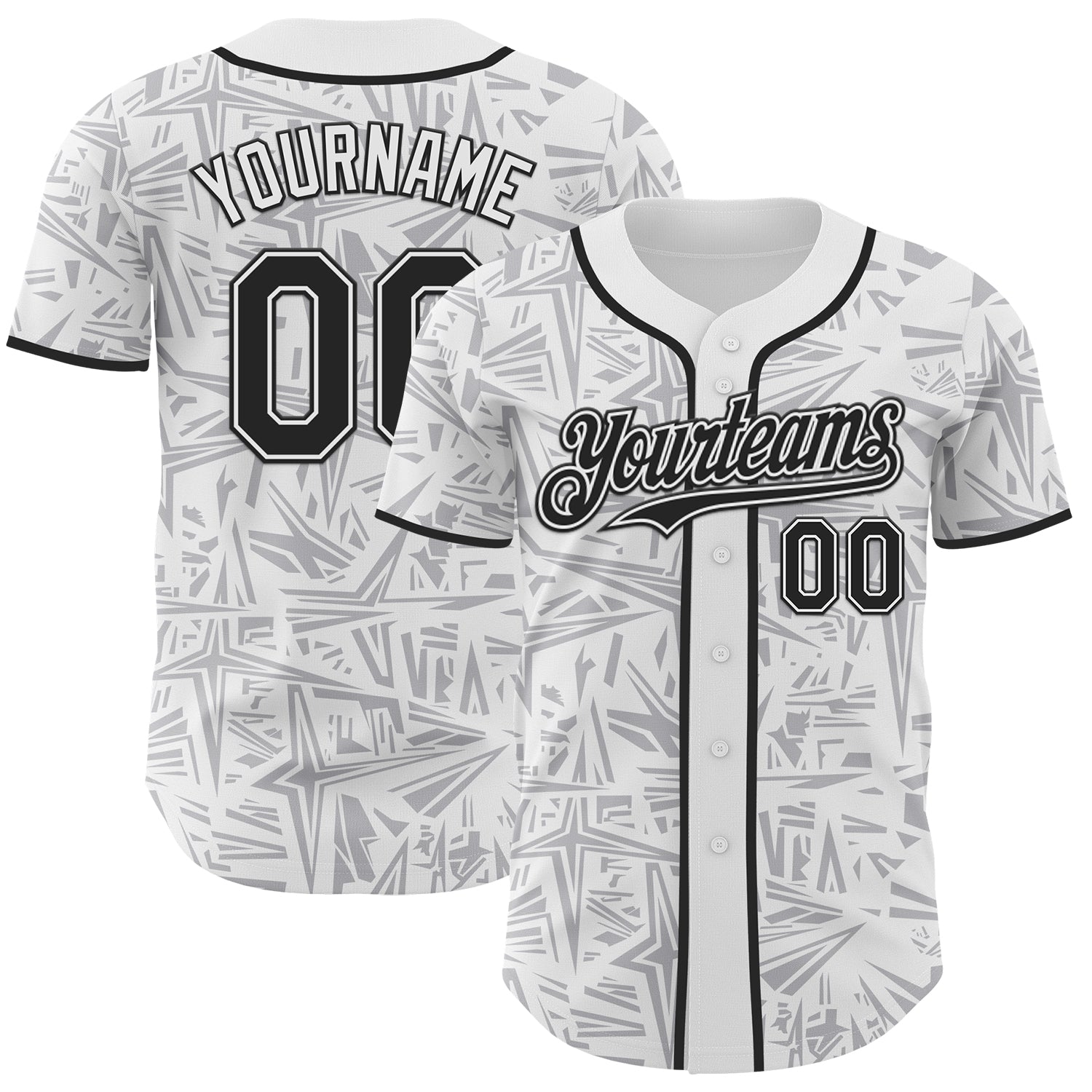 Custom White Black-Gray Geometric Cyber Starburst Authentic Baseball Jersey