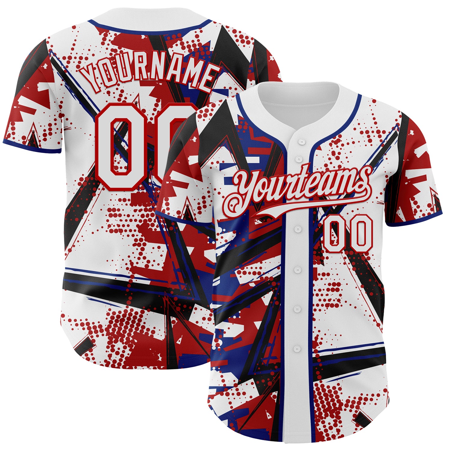 Custom White Black Red-Royal Geometric Shards Dot Grid Authentic Baseball Jersey