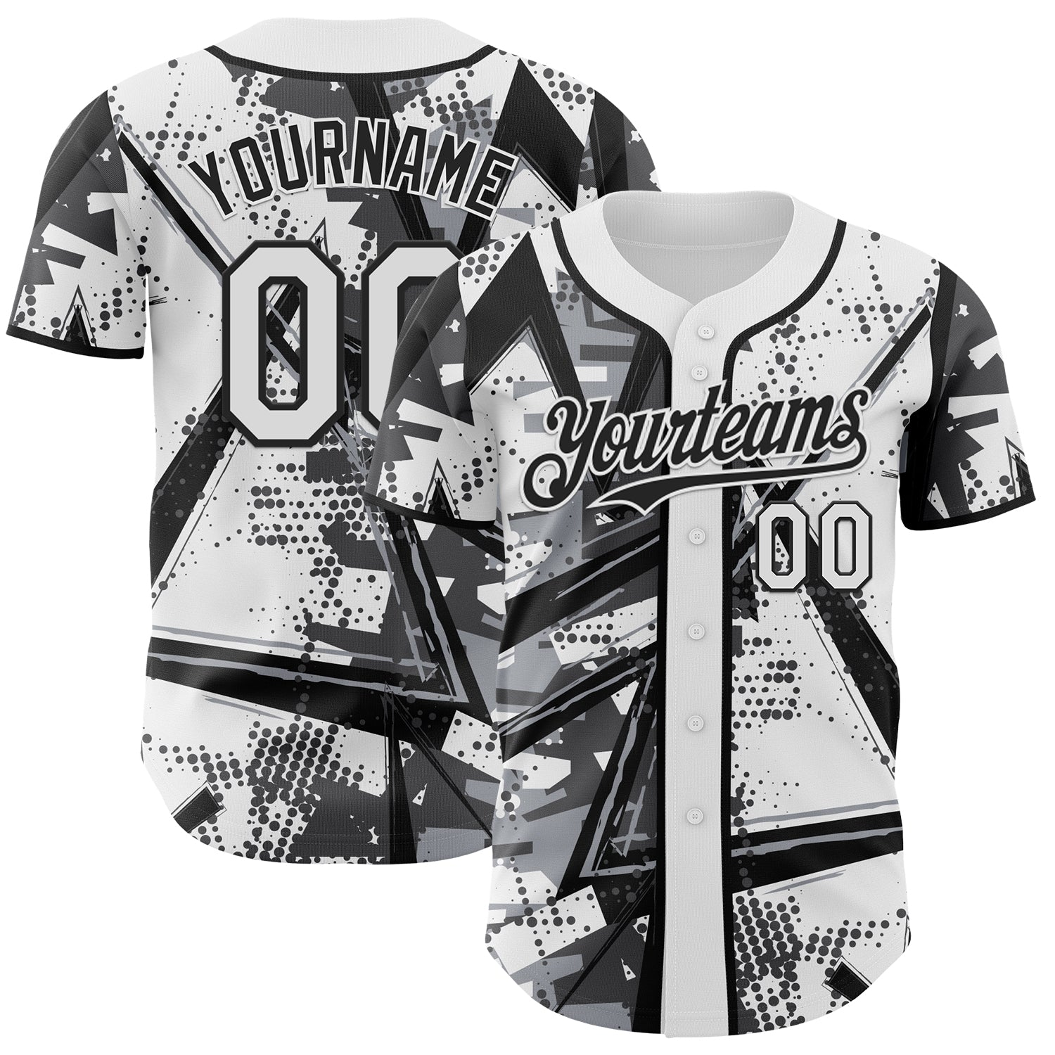 Custom White Gray-Black Geometric Shards Dot Grid Authentic Baseball Jersey