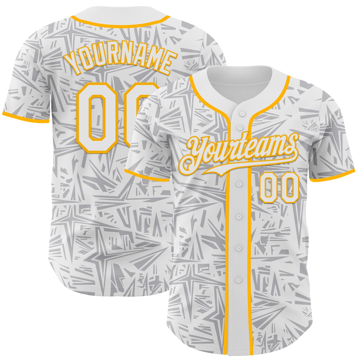 Custom White Gray-Gold Geometric Cyber Starburst Authentic Baseball Jersey