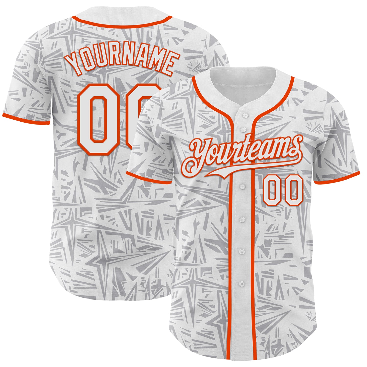 Custom White Gray-Orange Geometric Cyber Starburst Authentic Baseball Jersey