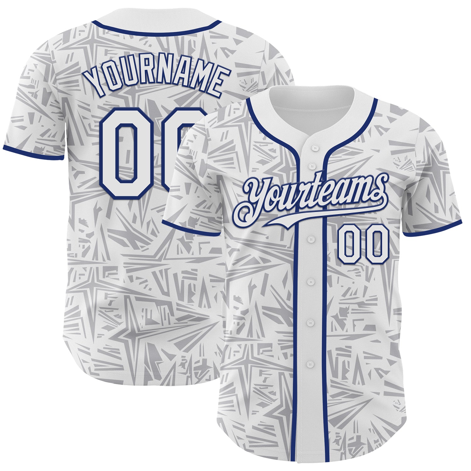 Custom White Gray-Royal Geometric Cyber Starburst Authentic Baseball Jersey