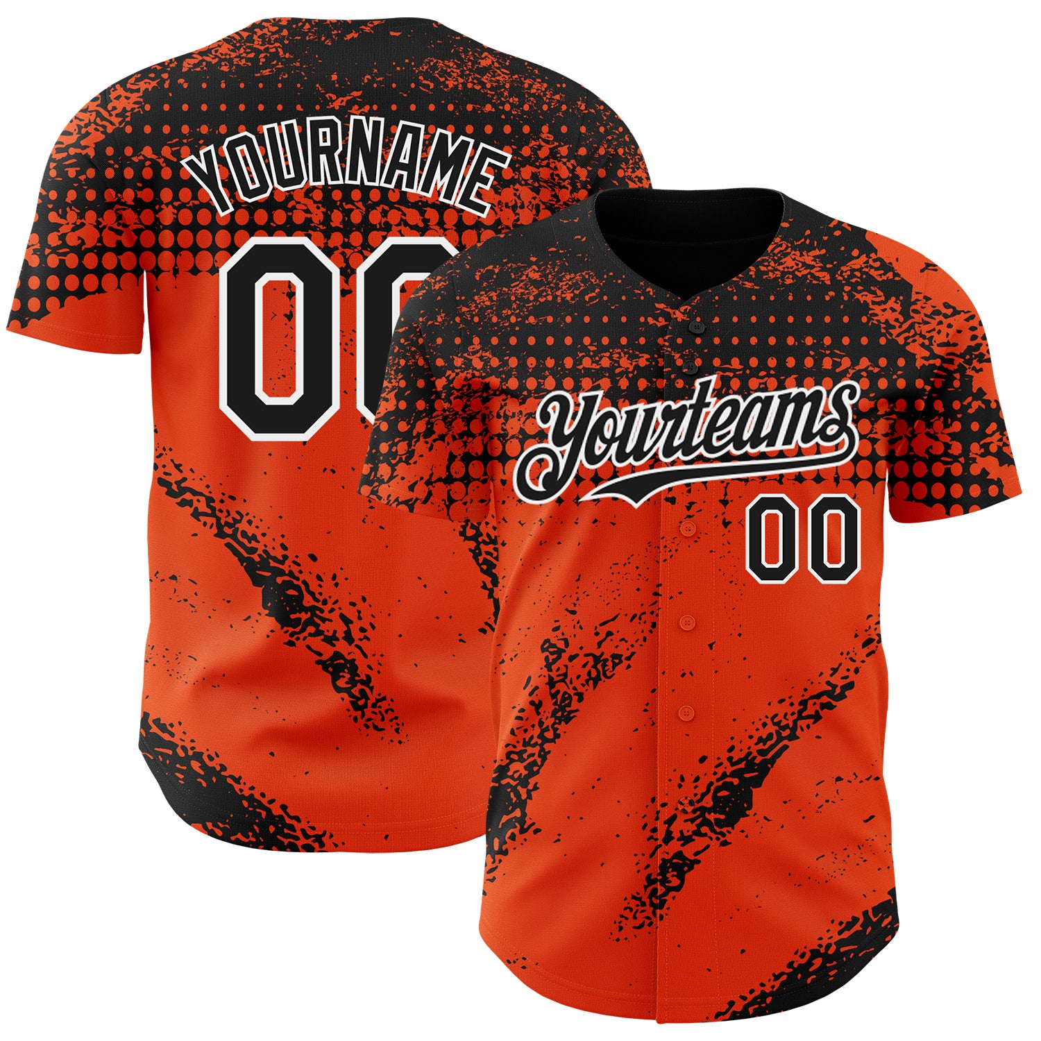 Custom Black Orange-White 3D Pattern Design Splash Grunge Fragment Authentic Baseball Jersey