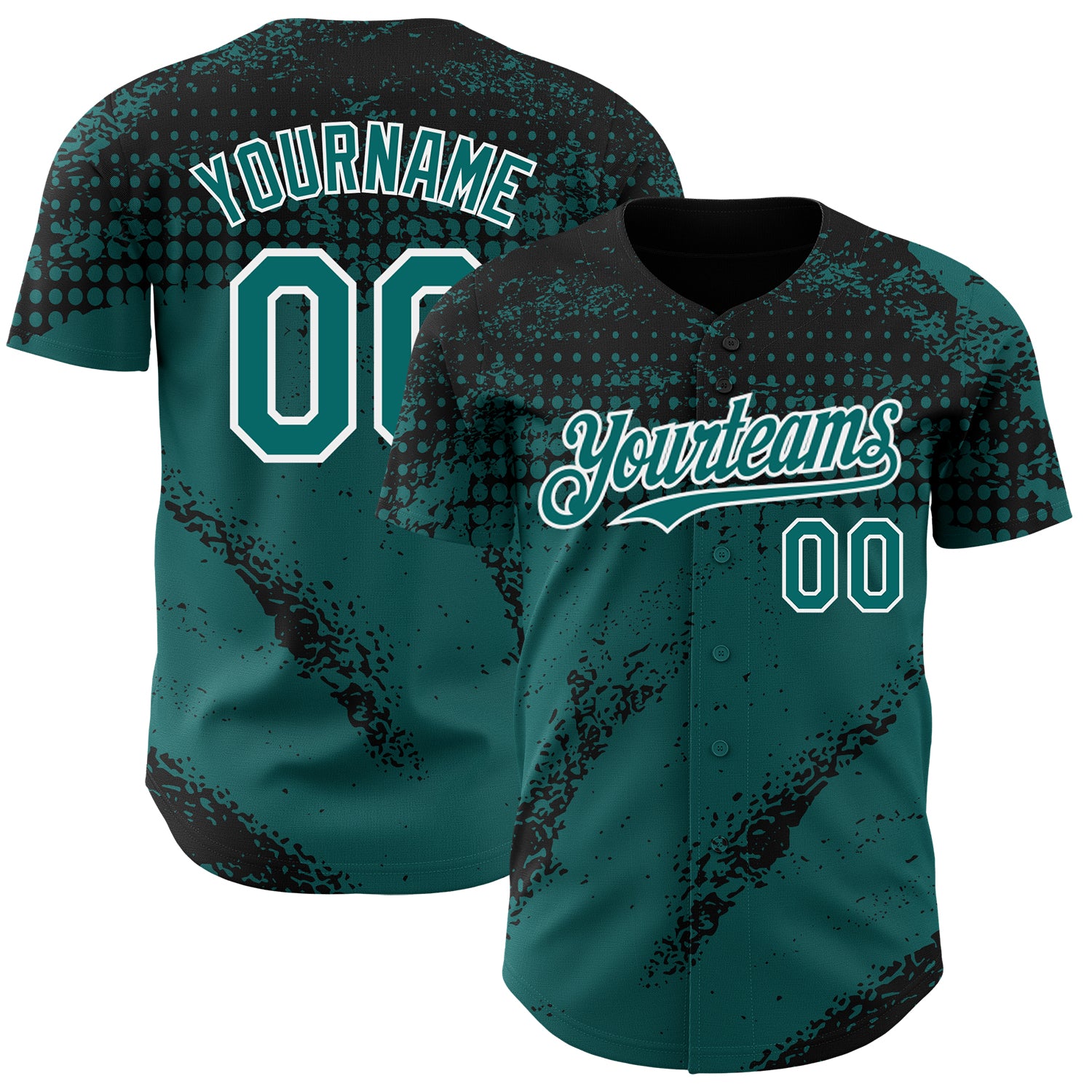 Custom Black Teal-White 3D Pattern Design Splash Grunge Fragment Authentic Baseball Jersey