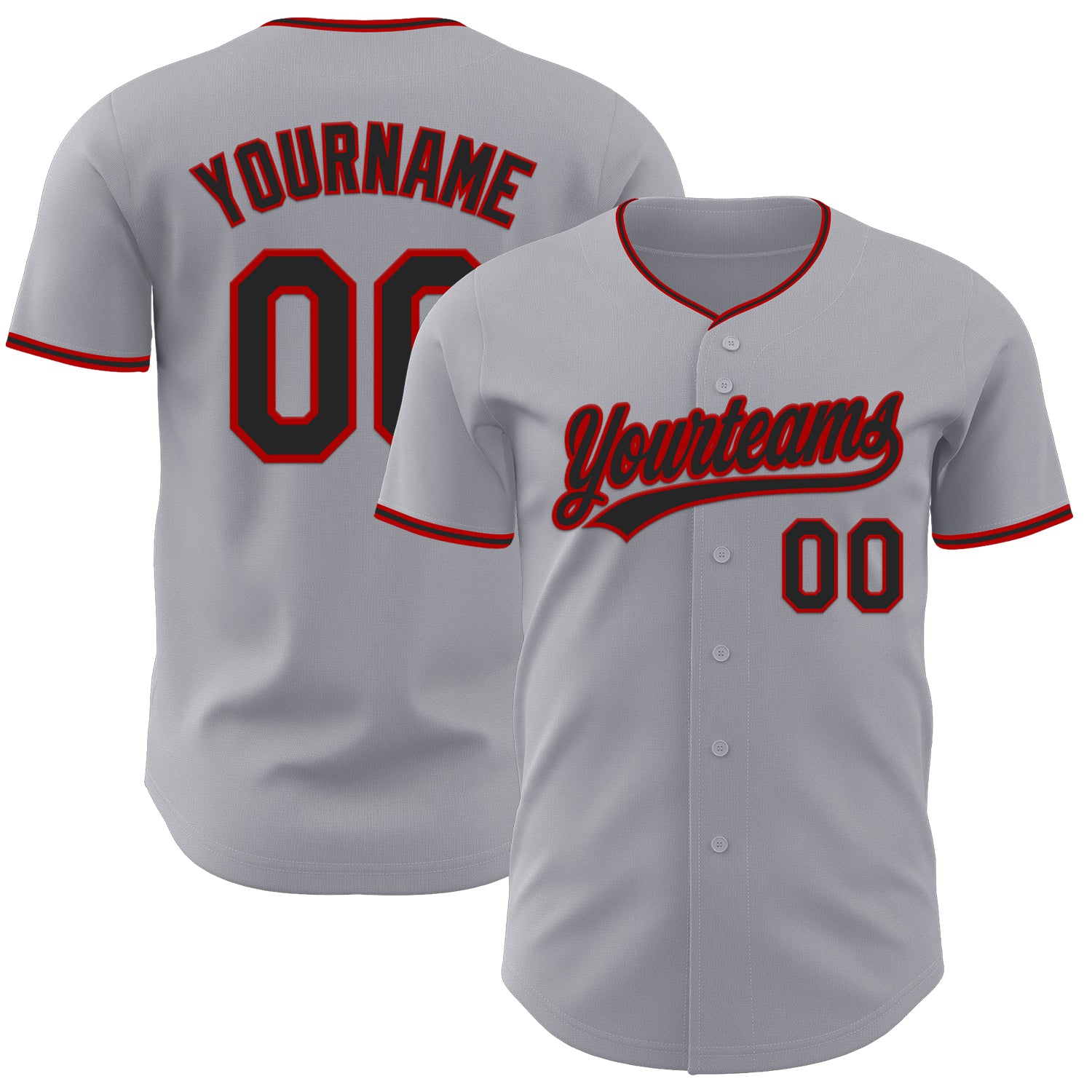 Custom Gray Black-Red Authentic Baseball Jersey