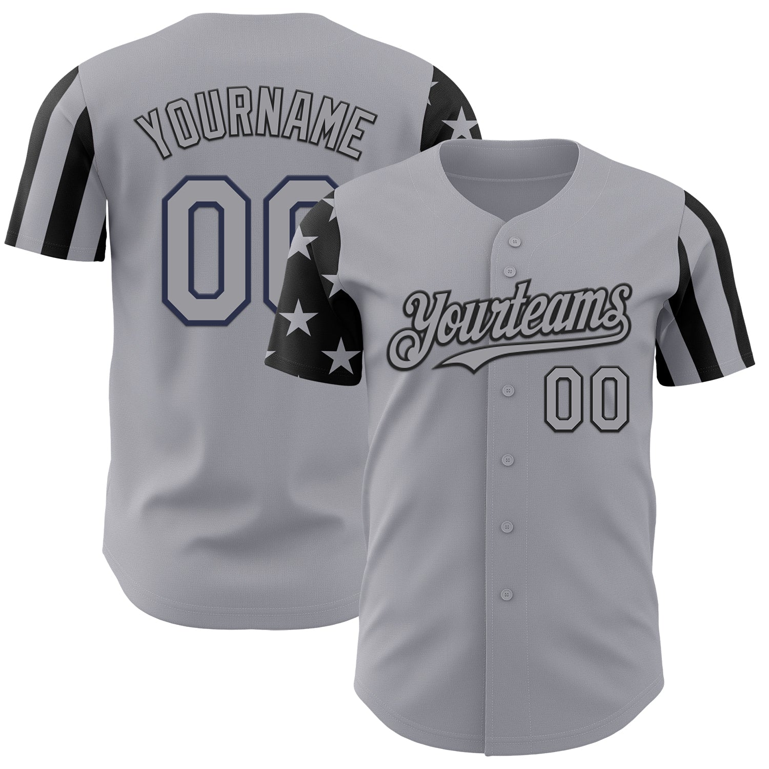 Custom Gray-Black Two Tone USA Flag Sleeves Stars and Stripes Authentic Baseball Jersey