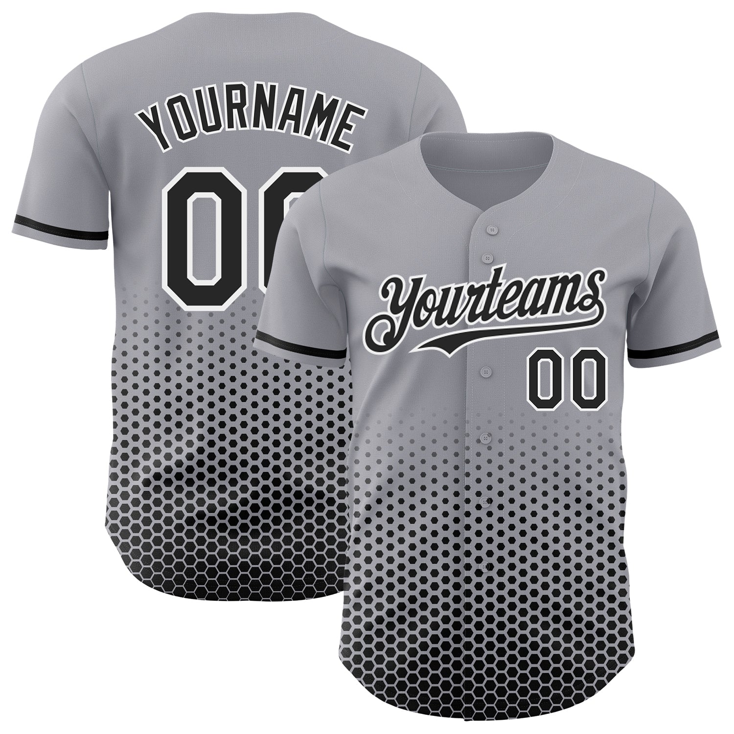 Custom Gray Black-White Geometric Hexagonal Dot Gradient Authentic Baseball Jersey