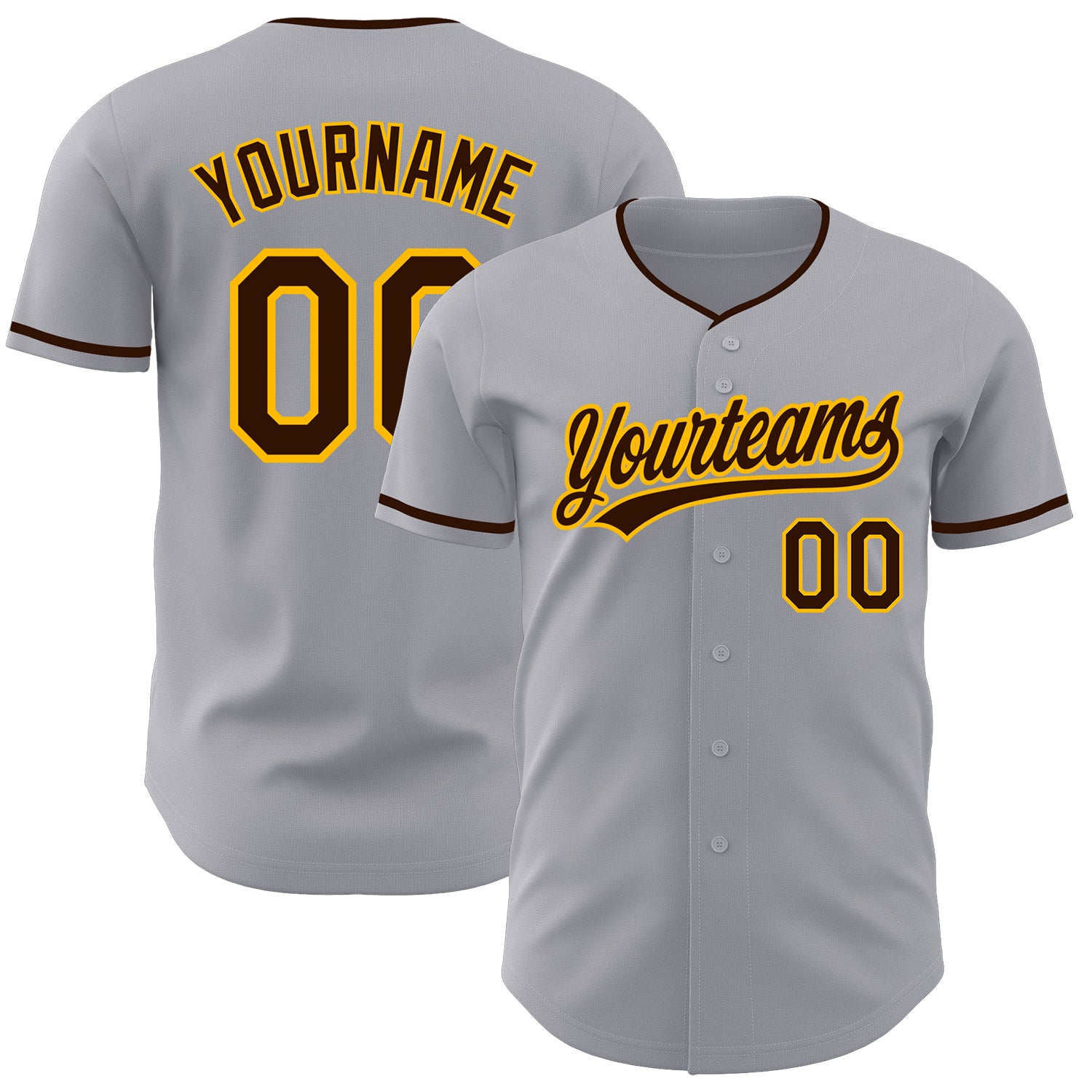 Custom Gray Brown-Gold Authentic Baseball Jersey