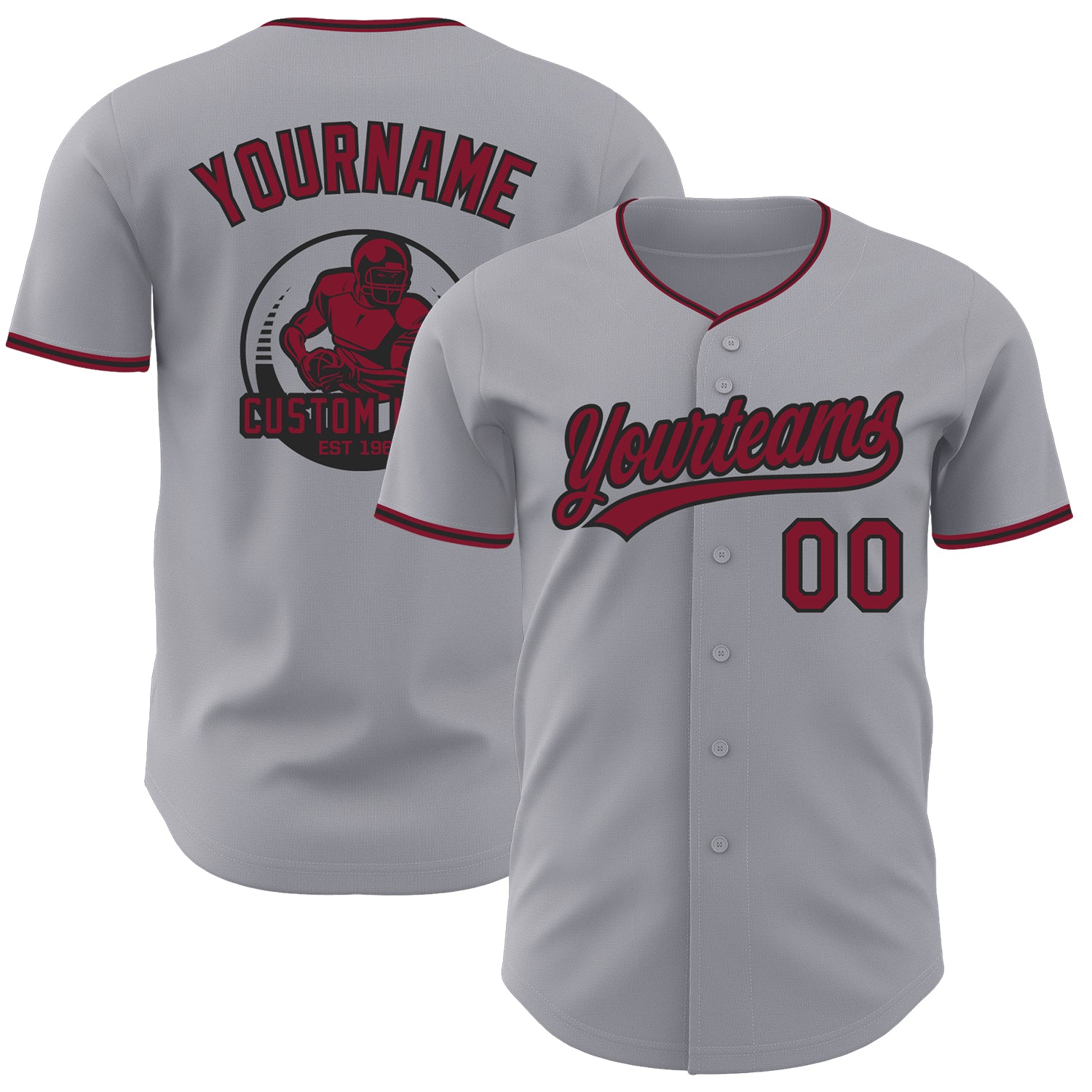 Custom Gray Crimson-Black Authentic Baseball Jersey