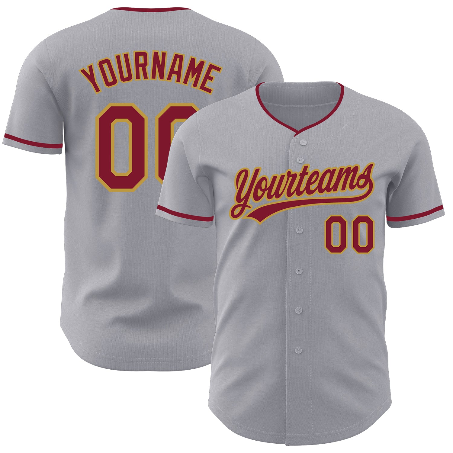 Custom Gray Crimson-Old Gold Authentic Baseball Jersey