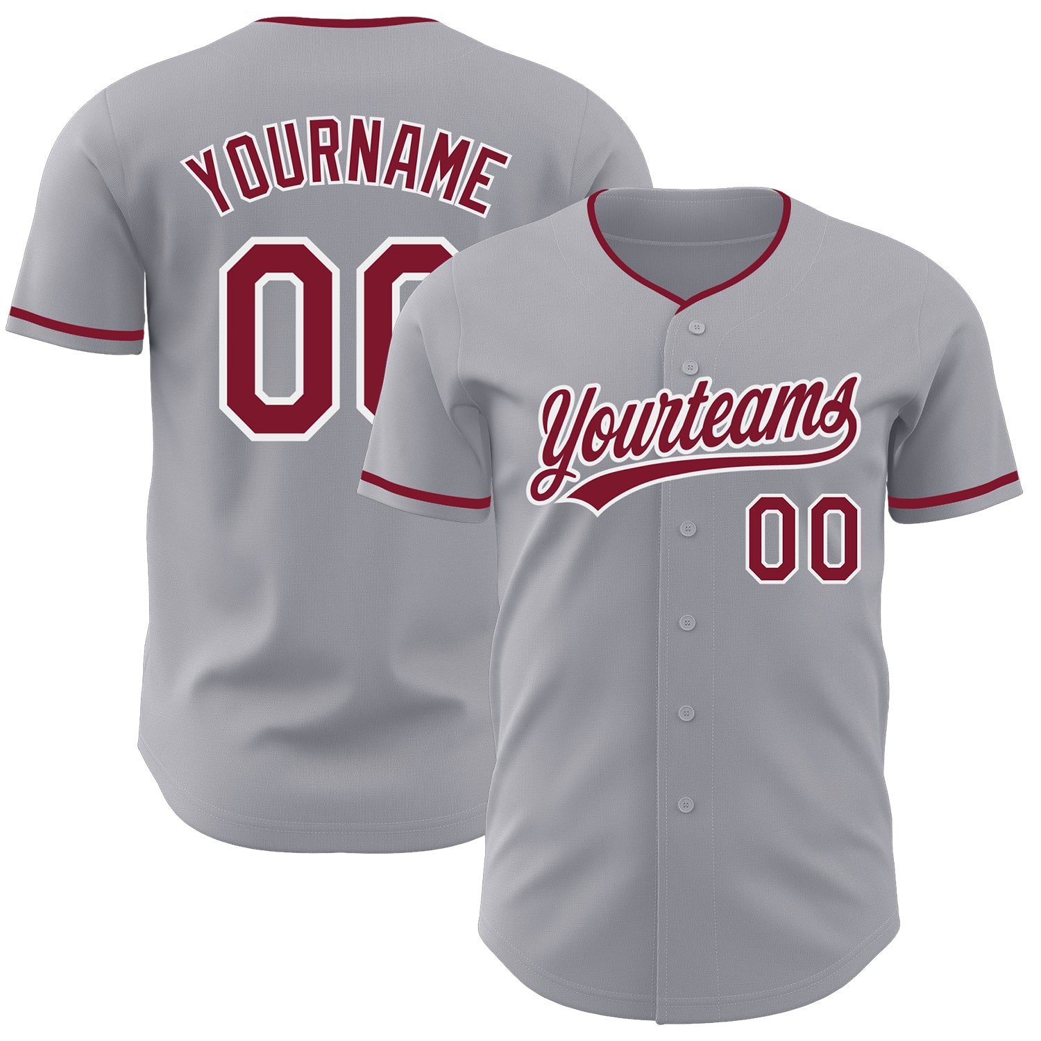 Custom Gray Crimson-White Authentic Baseball Jersey