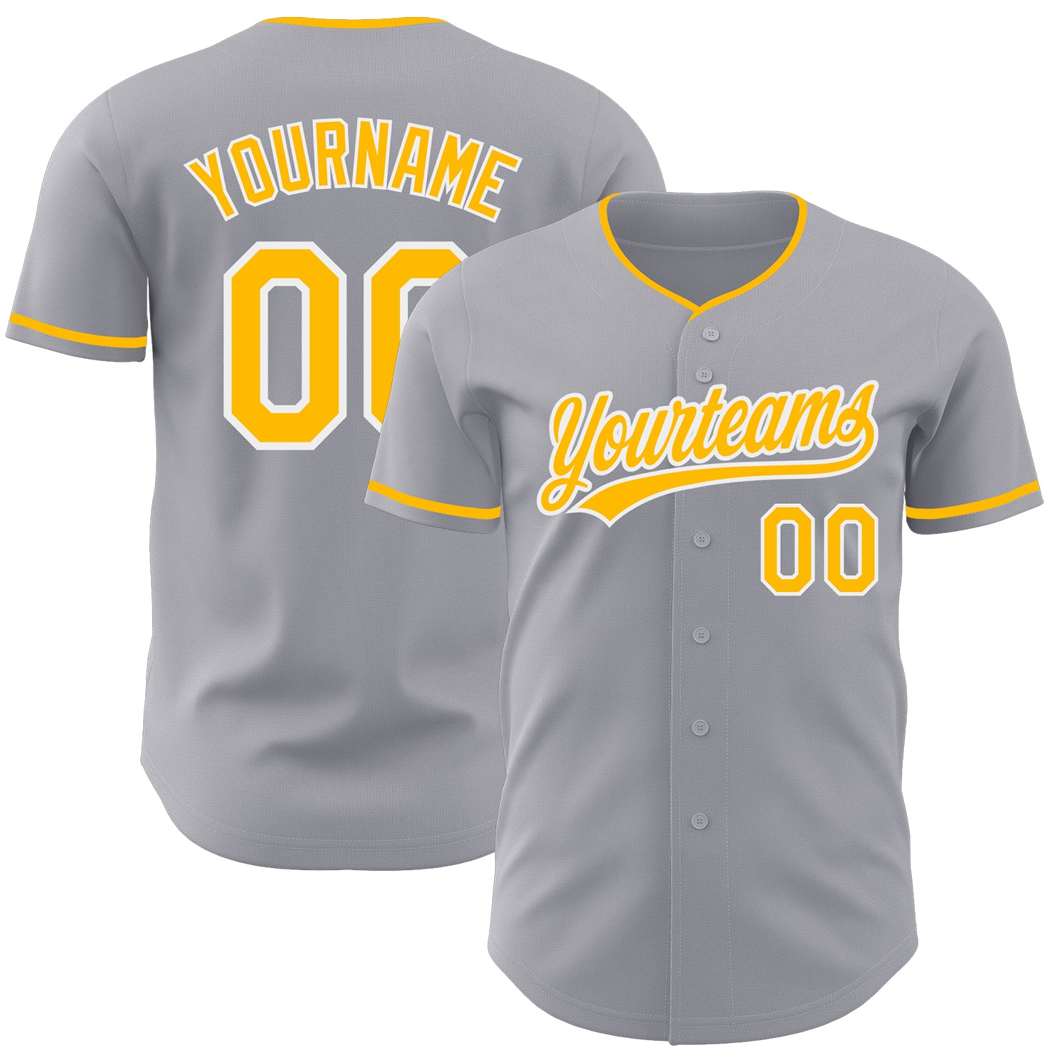 Custom Gray Gold-White Authentic Baseball Jersey